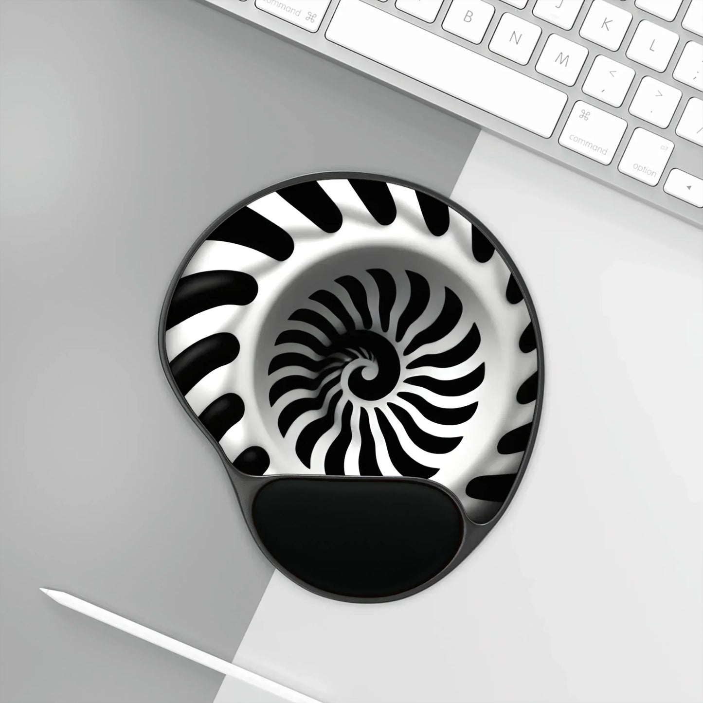 Ergonomic Mouse Pad with Wrist Rest – Black & White Spiral Optical Illusion Design - KarArmDesign