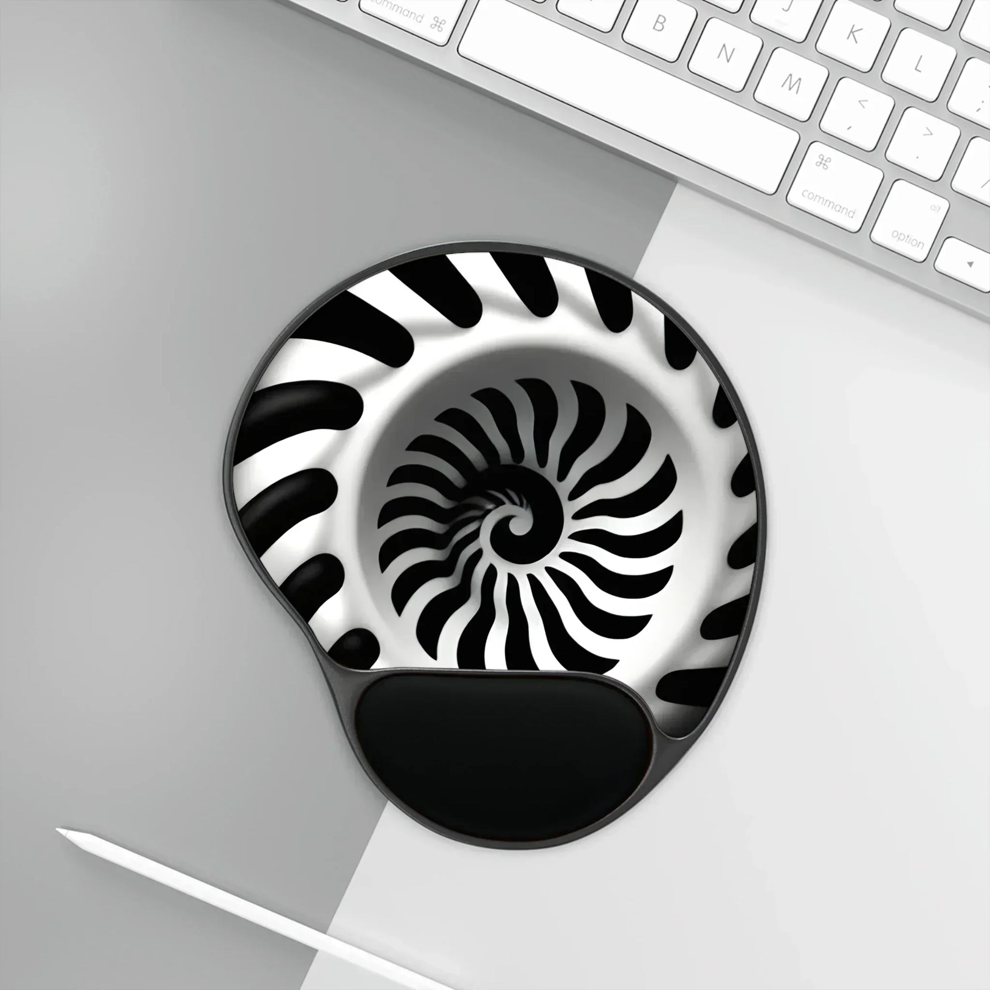 Ergonomic Mouse Pad with Wrist Rest – Black & White Spiral Optical Illusion Design - KarArmDesign