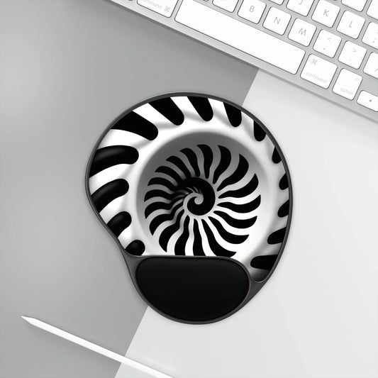 Ergonomic Mouse Pad with Wrist Rest – Black & White Spiral Optical Illusion Design - KarArmDesign