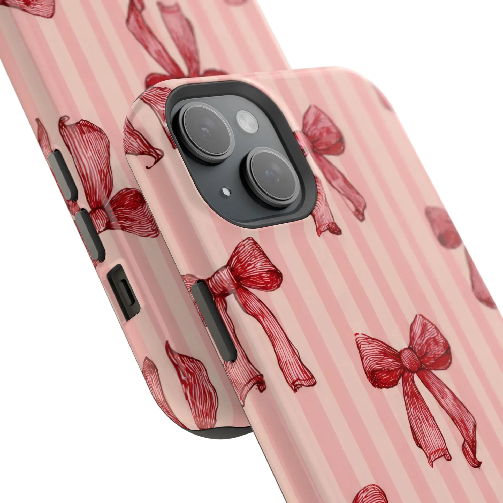 Red Bow Stripe Phone Case for iPhone 11-17 & Galaxy S21-S22 - KARARMDESIGN