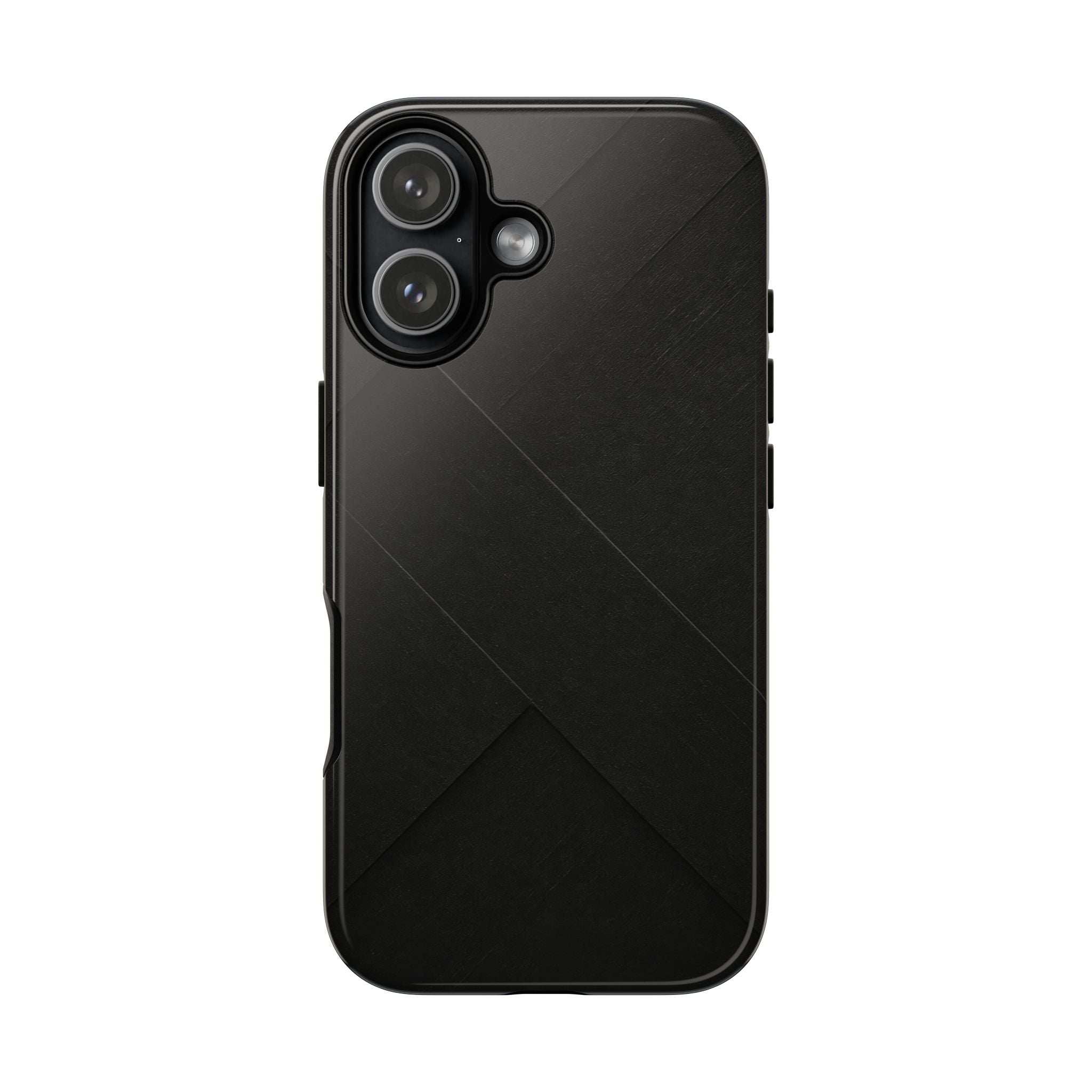 Matte black phone case with diagonal line pattern and camera cutouts, back view