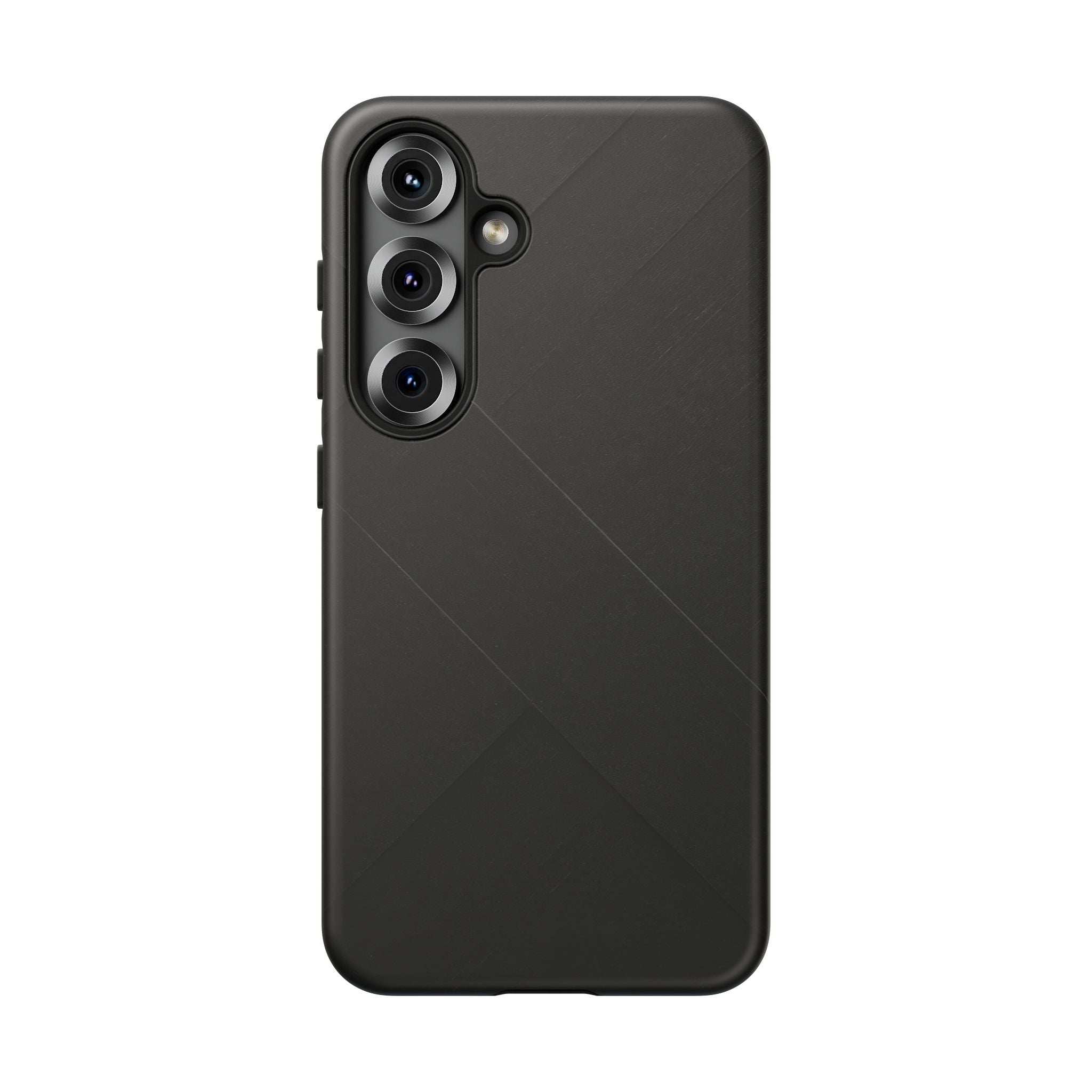 Matte black phone case with diagonal line pattern and camera cutouts, back view