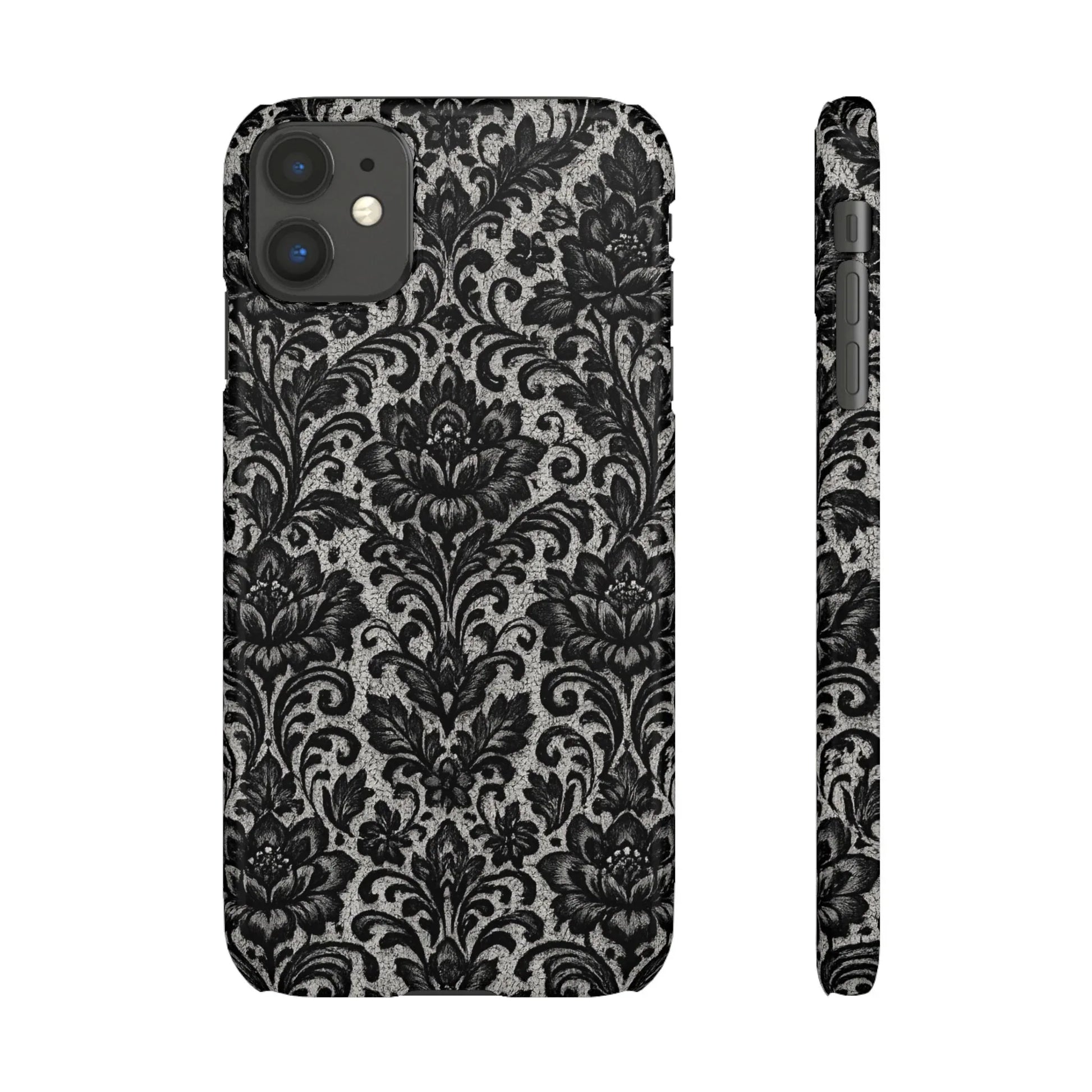 Black Damask Floral Phone Case for iPhone 11-17 and Galaxy S20-S25 - KARARMDESIGN