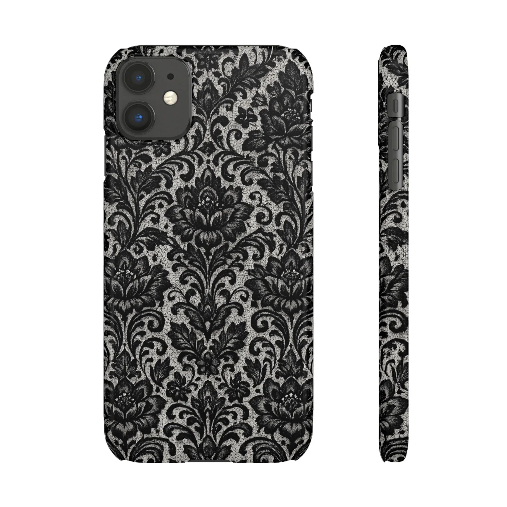 Black Damask Floral Phone Case for iPhone 11-17 and Galaxy S20-S25 - KARARMDESIGN