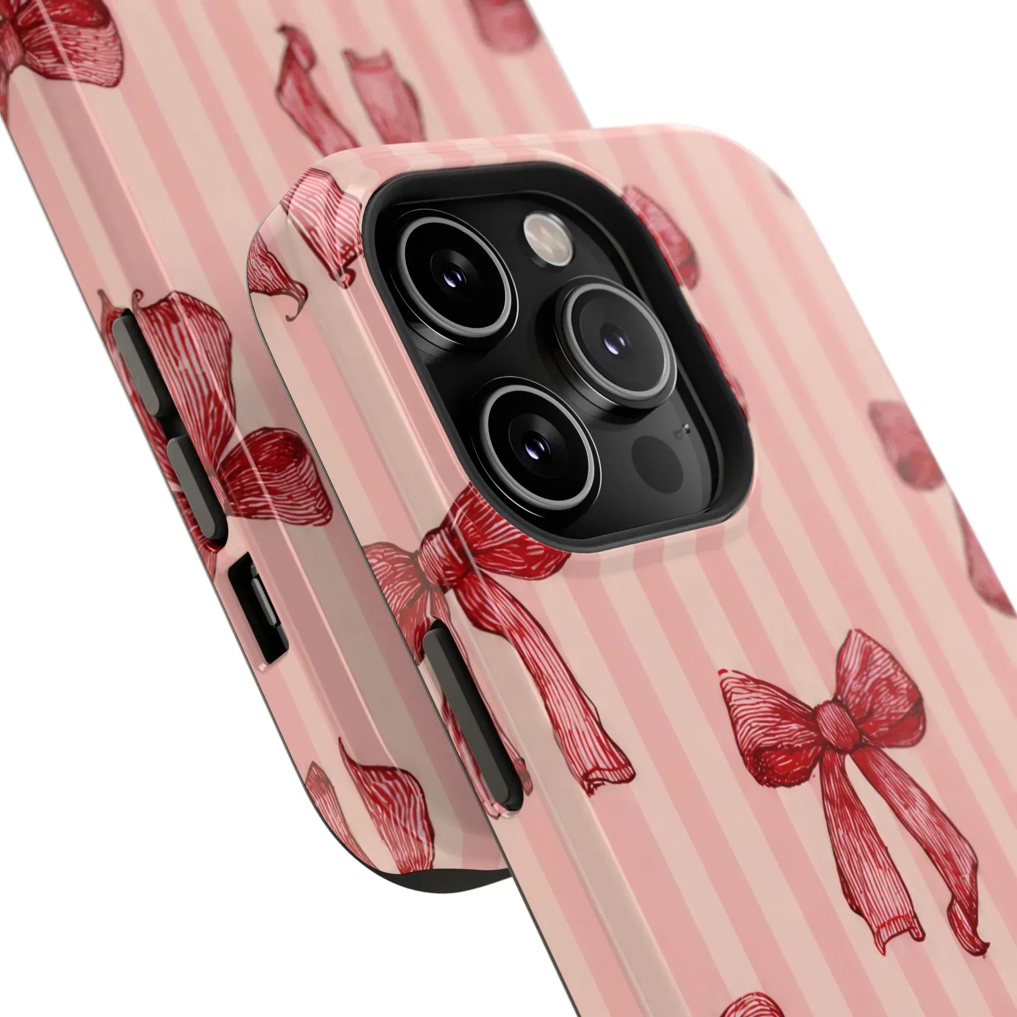Red Bow Stripe Phone Case for iPhone 11-17 & Galaxy S21-S22 - KARARMDESIGN