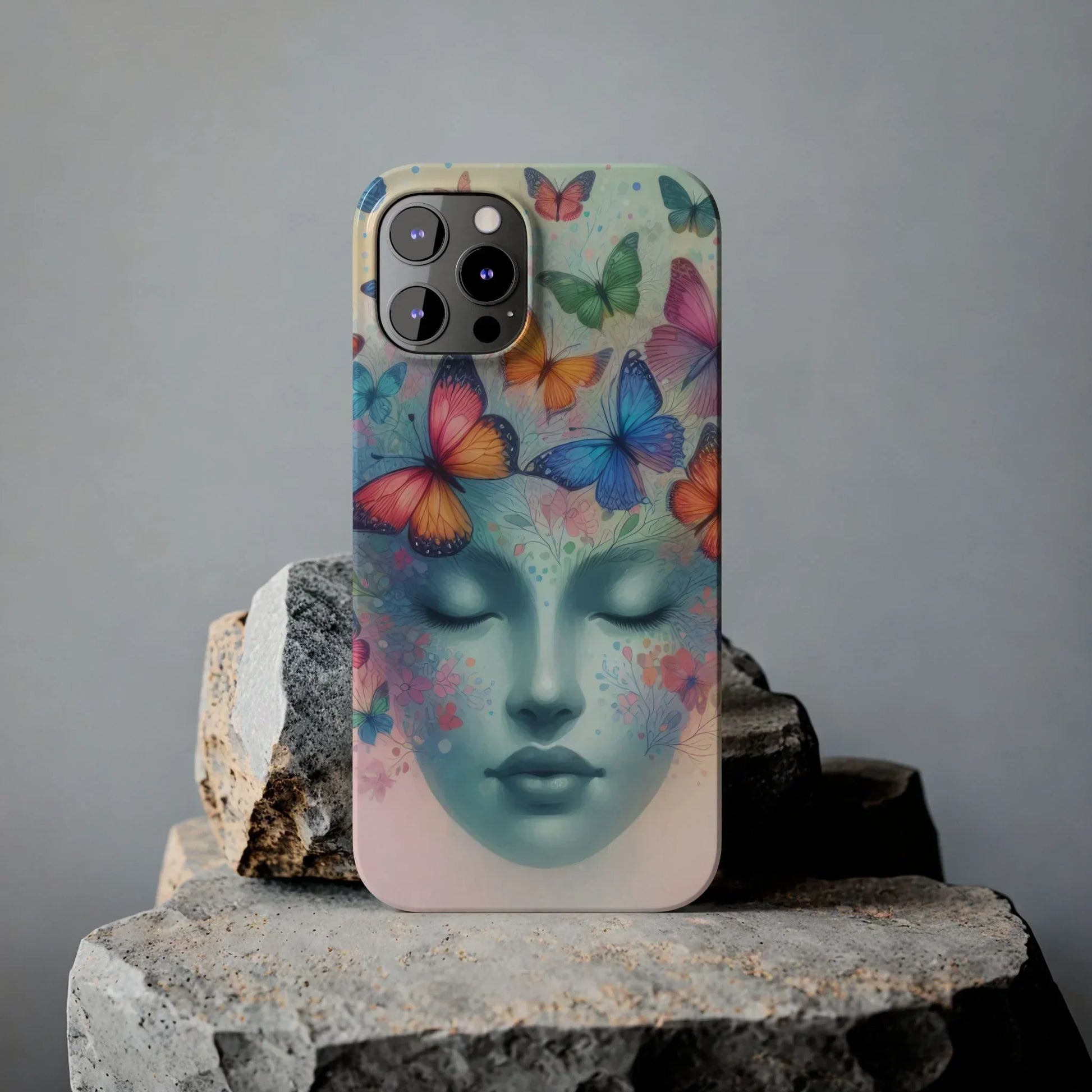 Butterfly Bloom Dreamy Woman with Closed Eyes Tough Phone Case for iPhone - KarArmDesign
