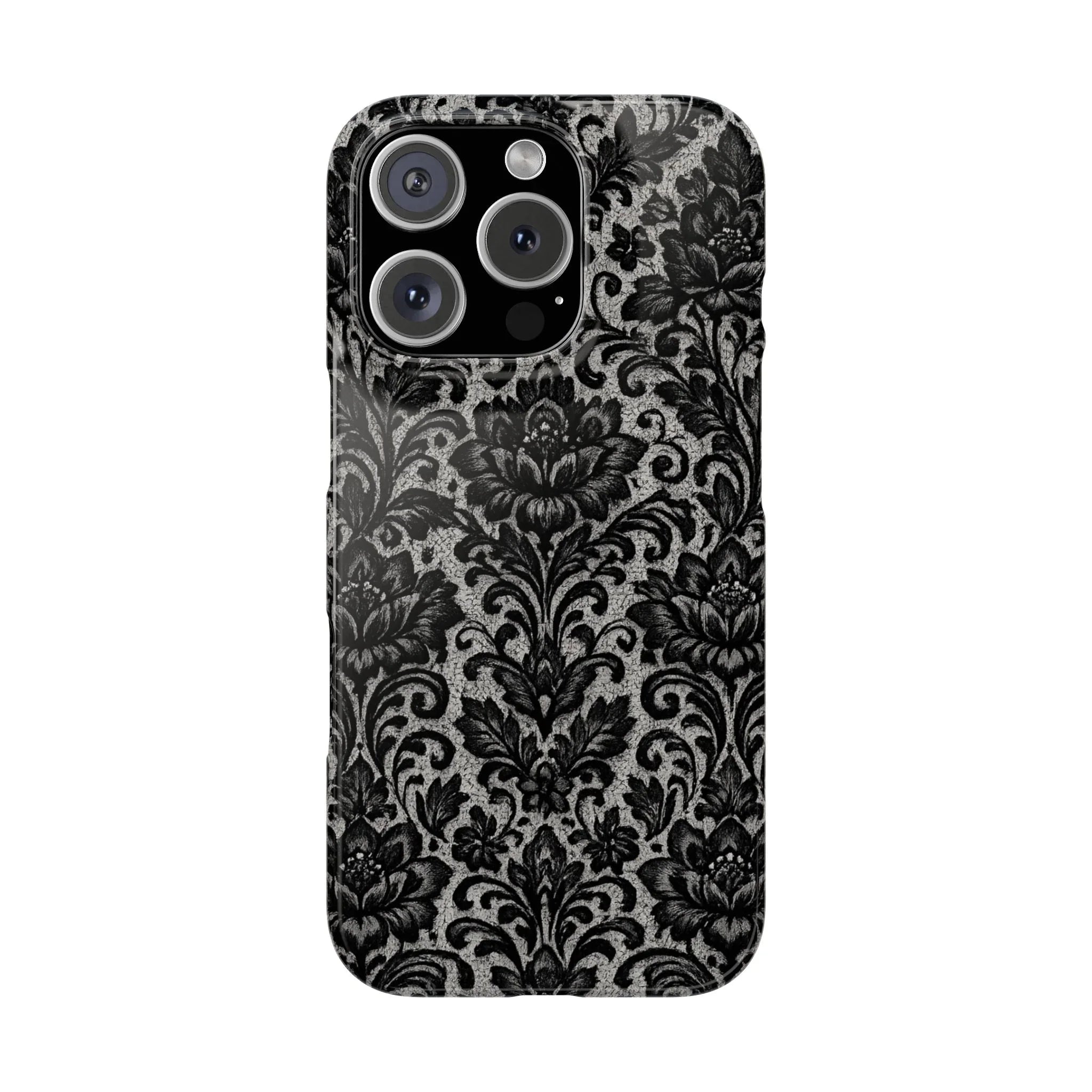 Black Damask Floral Phone Case for iPhone 11-17 and Galaxy S20-S25 - KARARMDESIGN