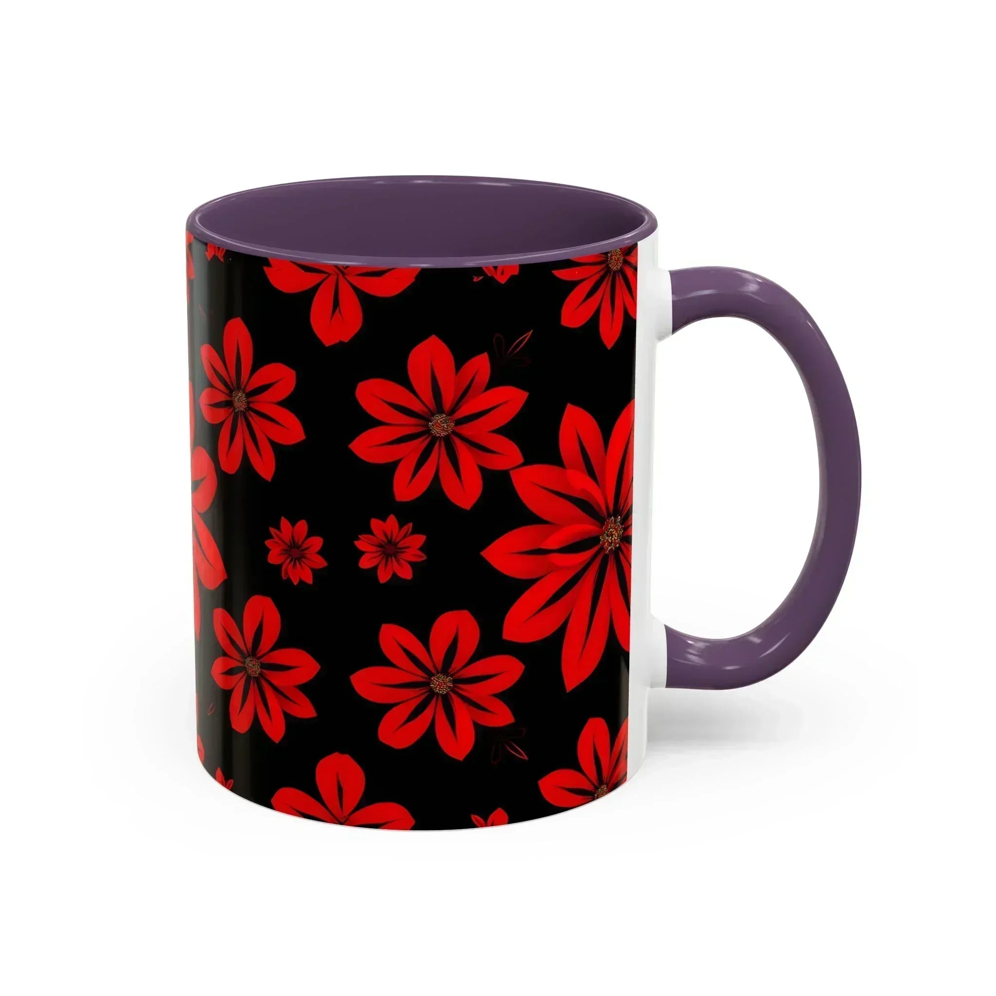 Accent Red Floral Coffee Mug – 11oz & 15oz - KARARMDESIGN