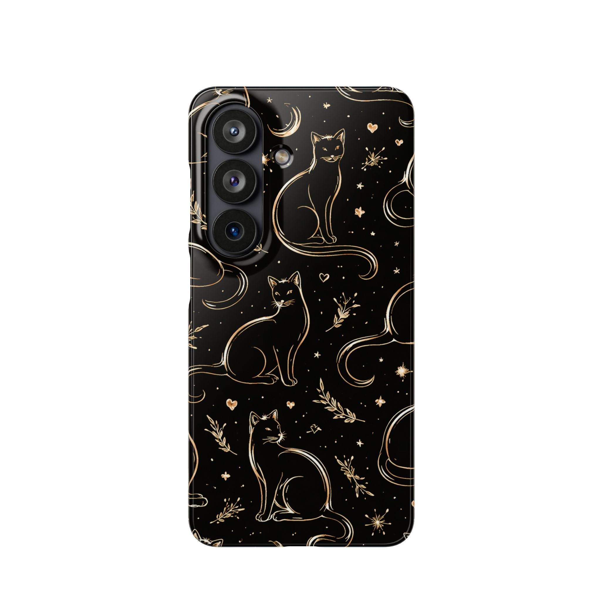 Golden Cat Pattern Phone Case for iPhone 11-17 and Galaxy S20-S26
