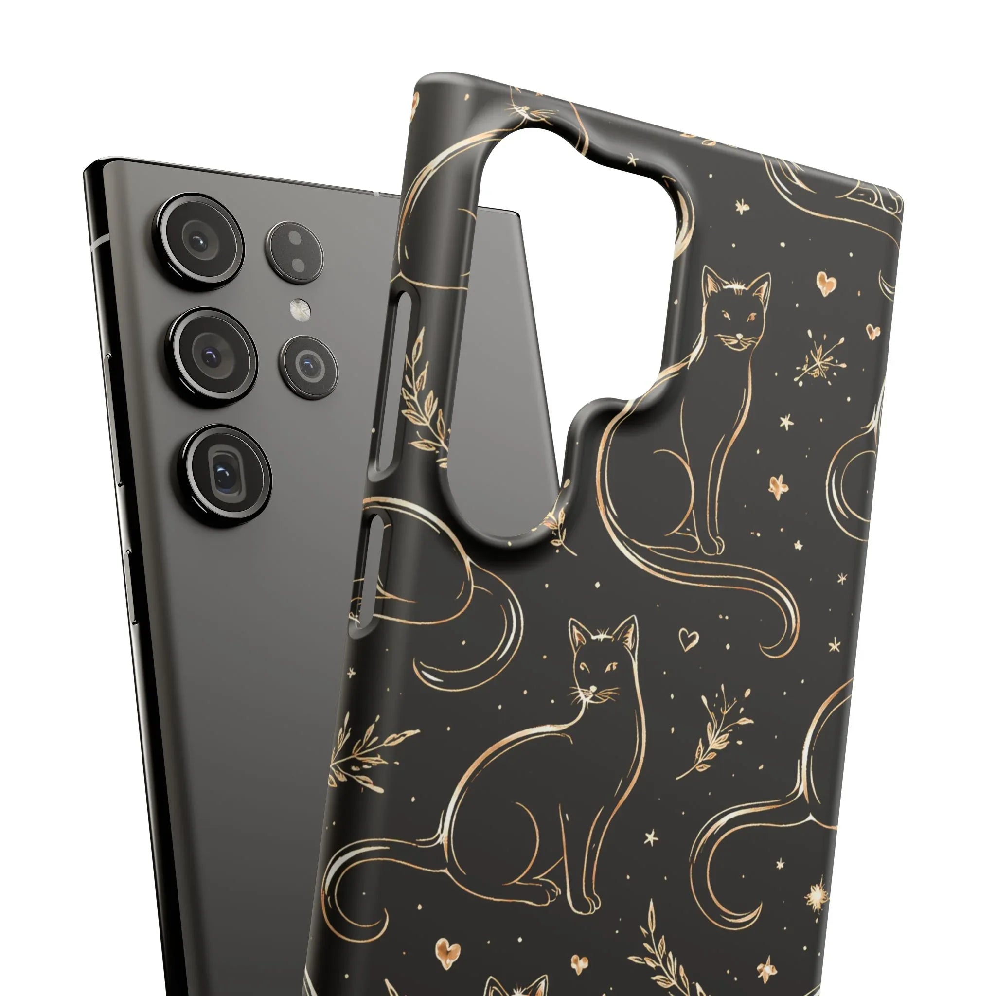 Golden Cat Pattern Phone Case for iPhone 11–17 & Galaxy S21–S25 - KARARMDESIGN