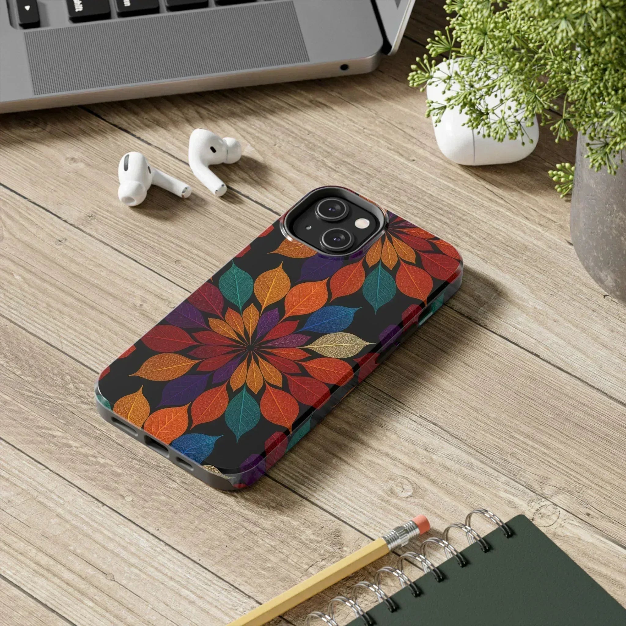 Leaf Mandala Phone Case for iPhone 11-16 and Galaxy S21-S24 - KARARMDESIGN