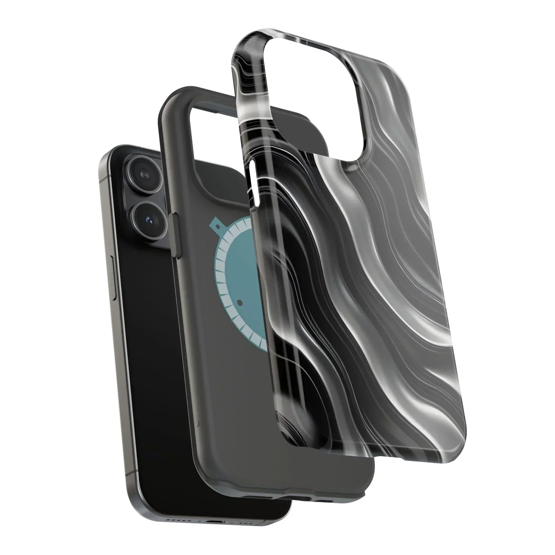 Wavy Illusion Black & Silver MagSafe® Tough Phone Case - KarArmDesign