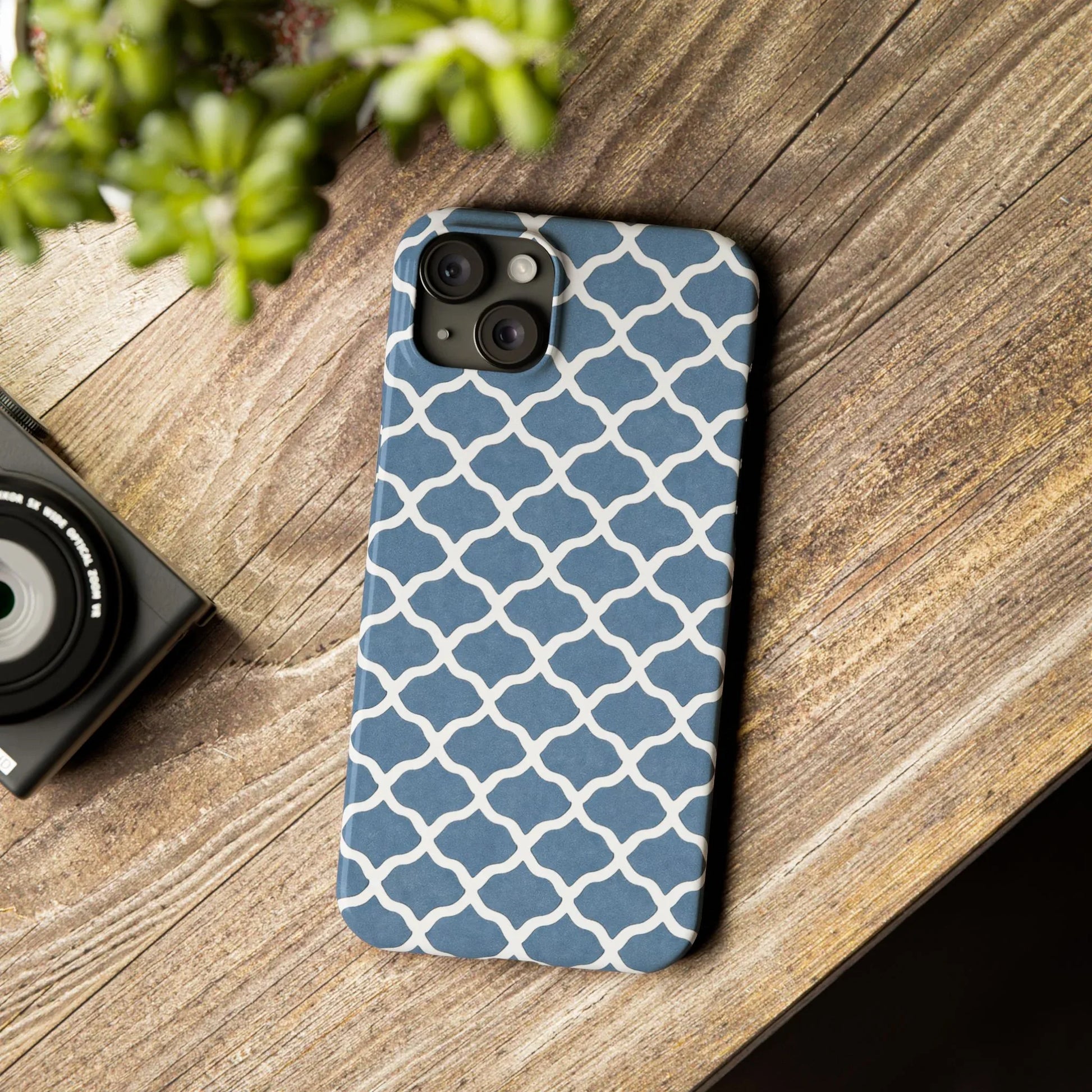 Azure Lattice Pattern Phone Case Slim Phone Cases for iPhone 11-17 - KARARMDESIGN