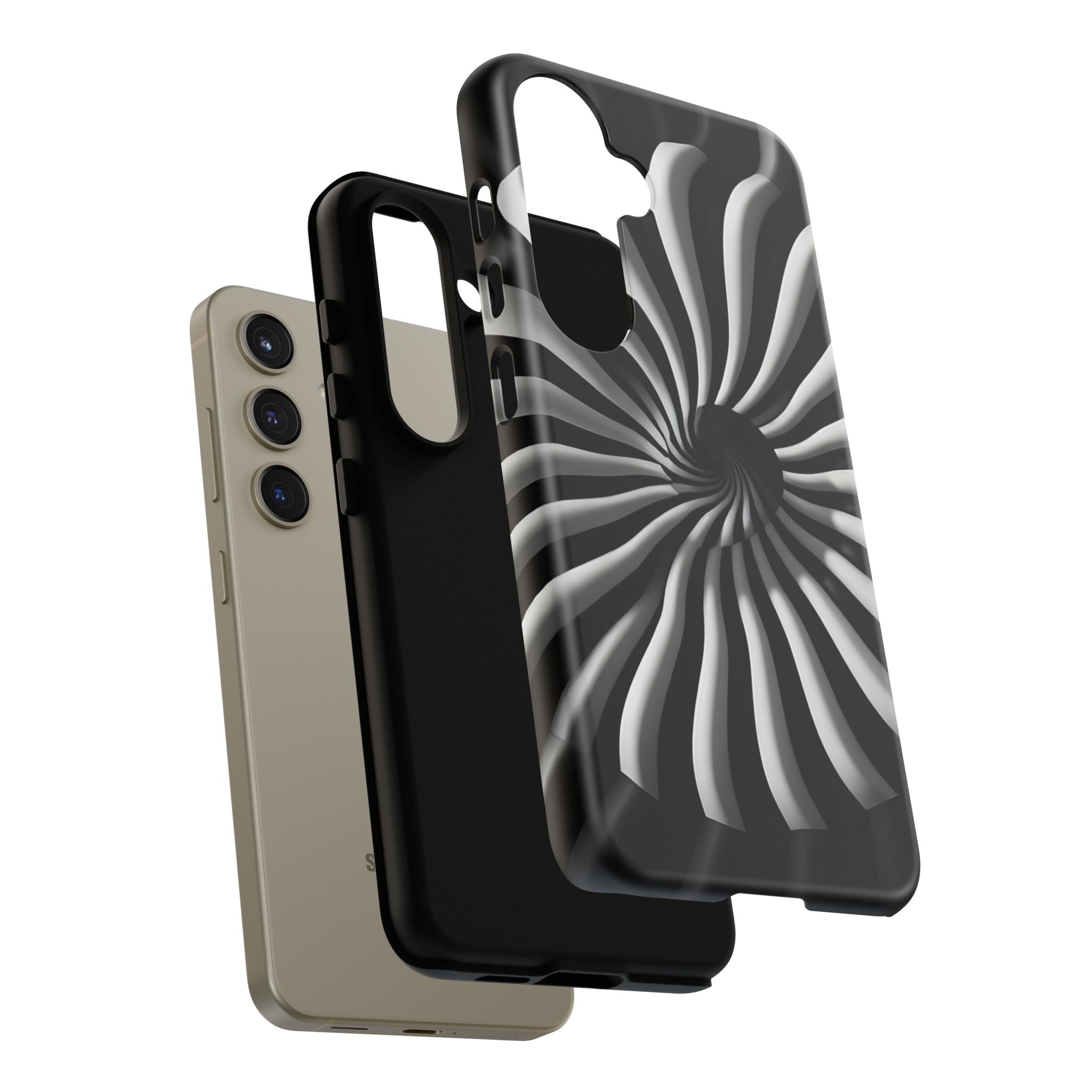 Hypnotic Black and White Spiral Phone Case – Optical Illusion Design for iPhone & Galaxy