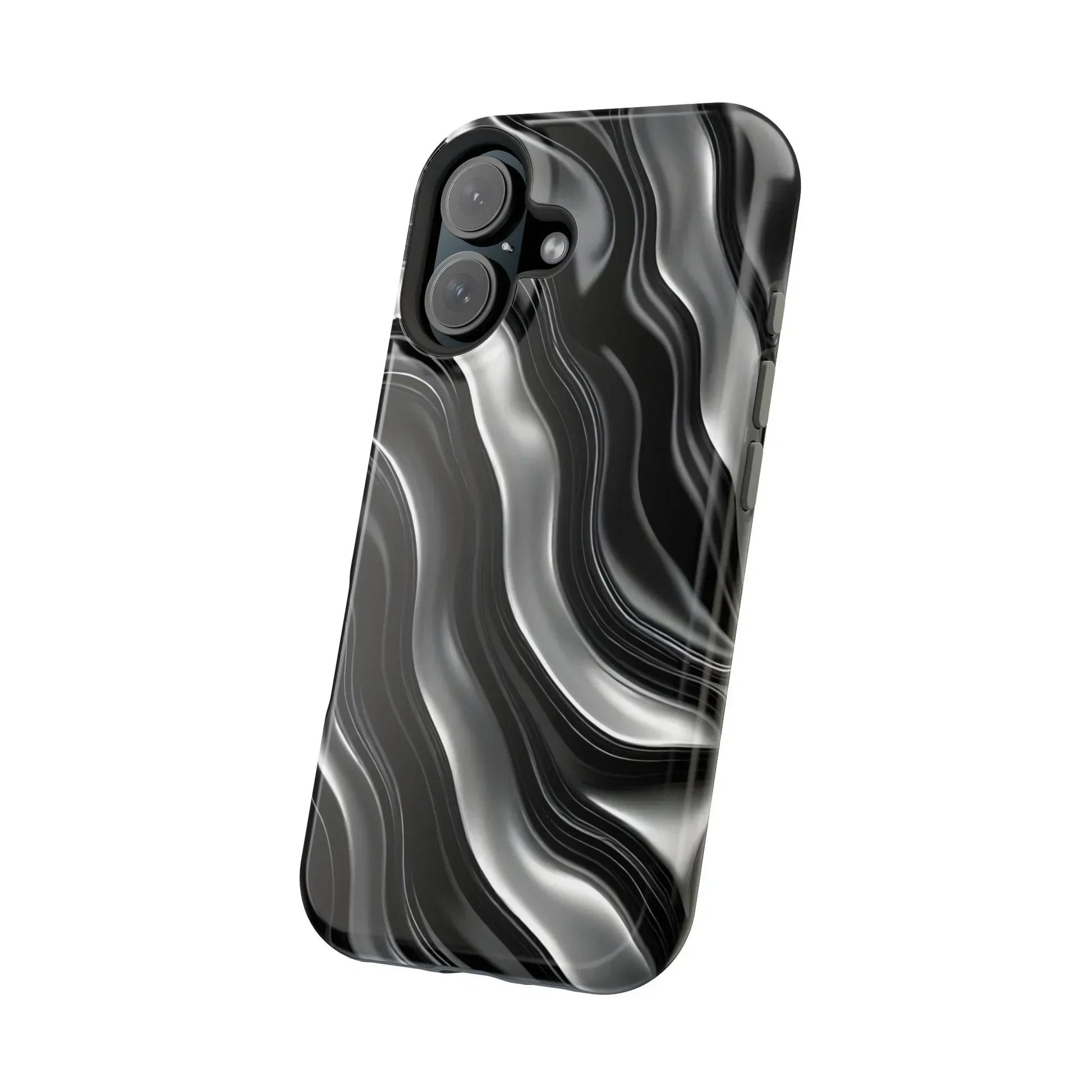 Wavy Illusion Black & Silver MagSafe® Tough Phone Case - KarArmDesign