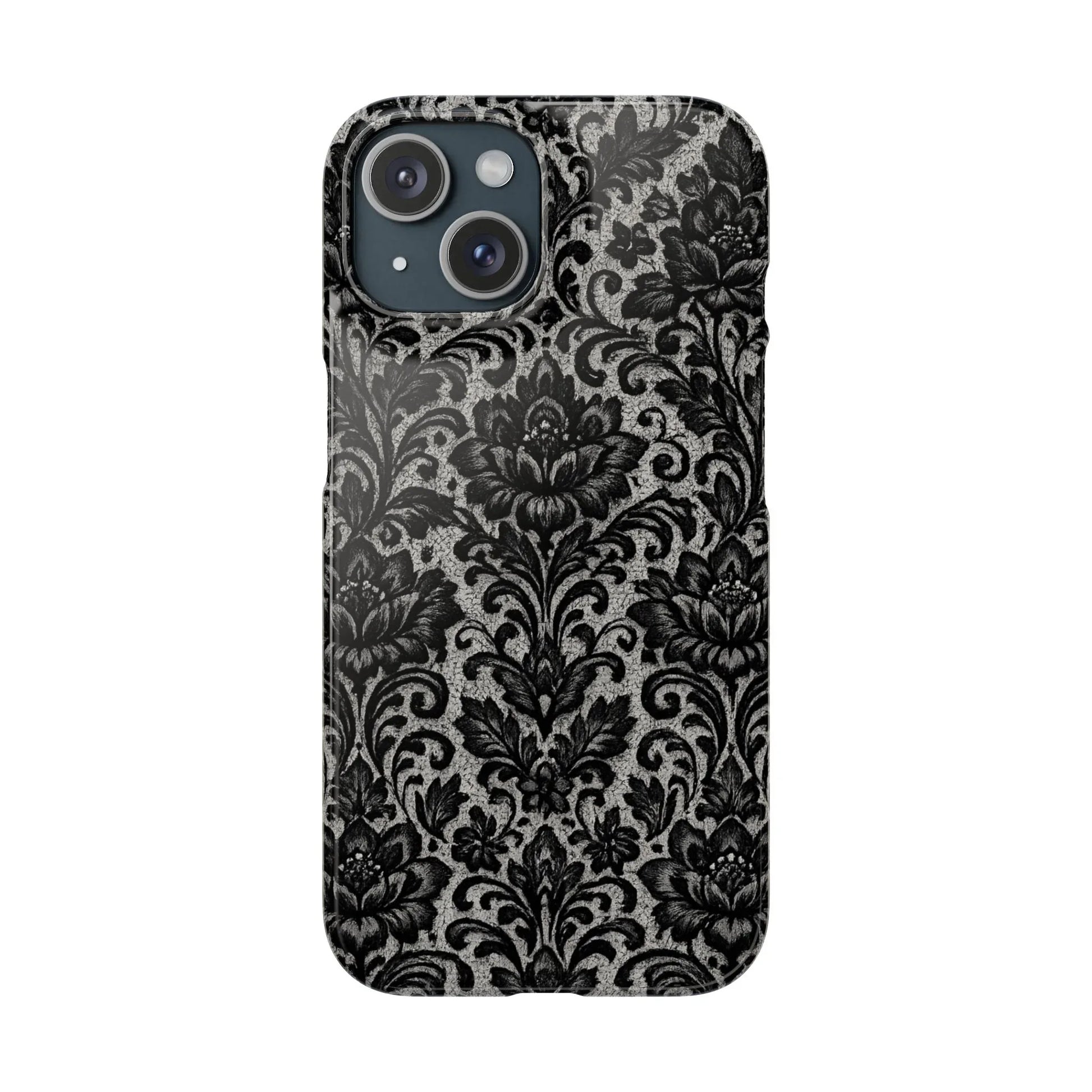 Black Damask Floral Phone Case for iPhone 11-17 and Galaxy S20-S25 - KARARMDESIGN