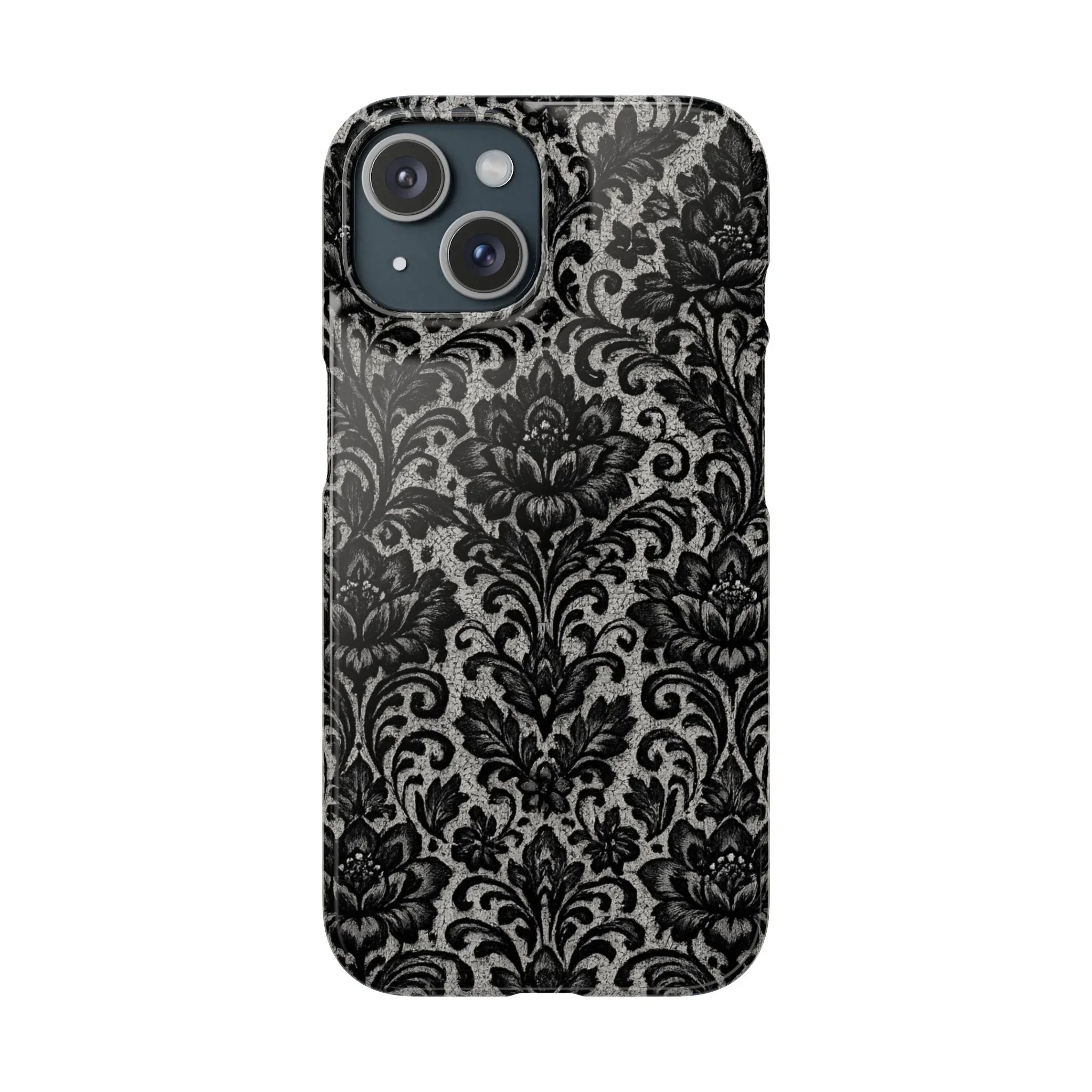 Black Damask Floral Phone Case for iPhone 11-17 and Galaxy S20-S25 - KARARMDESIGN