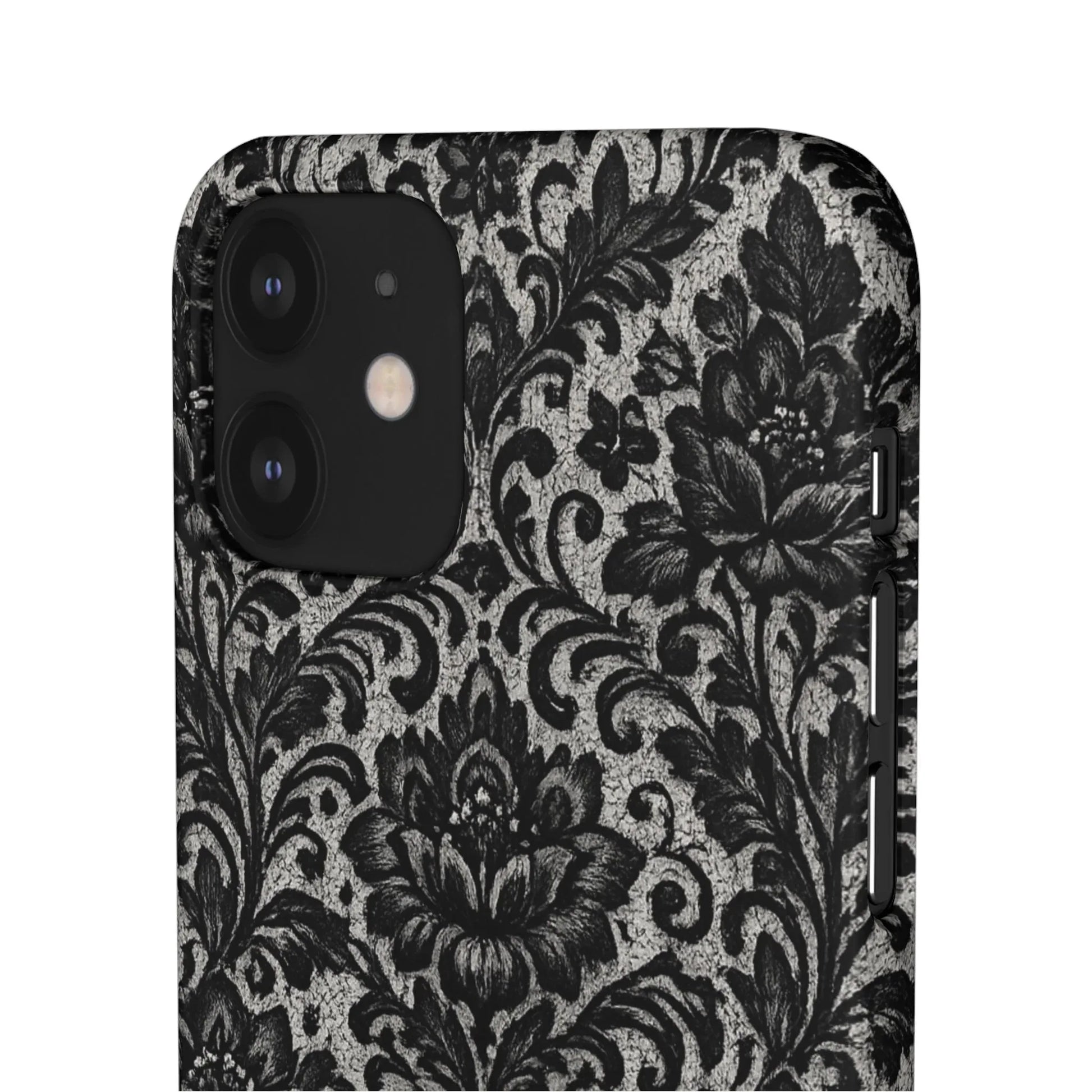 Black Damask Floral Phone Case for iPhone 11-17 and Galaxy S20-S25 - KARARMDESIGN