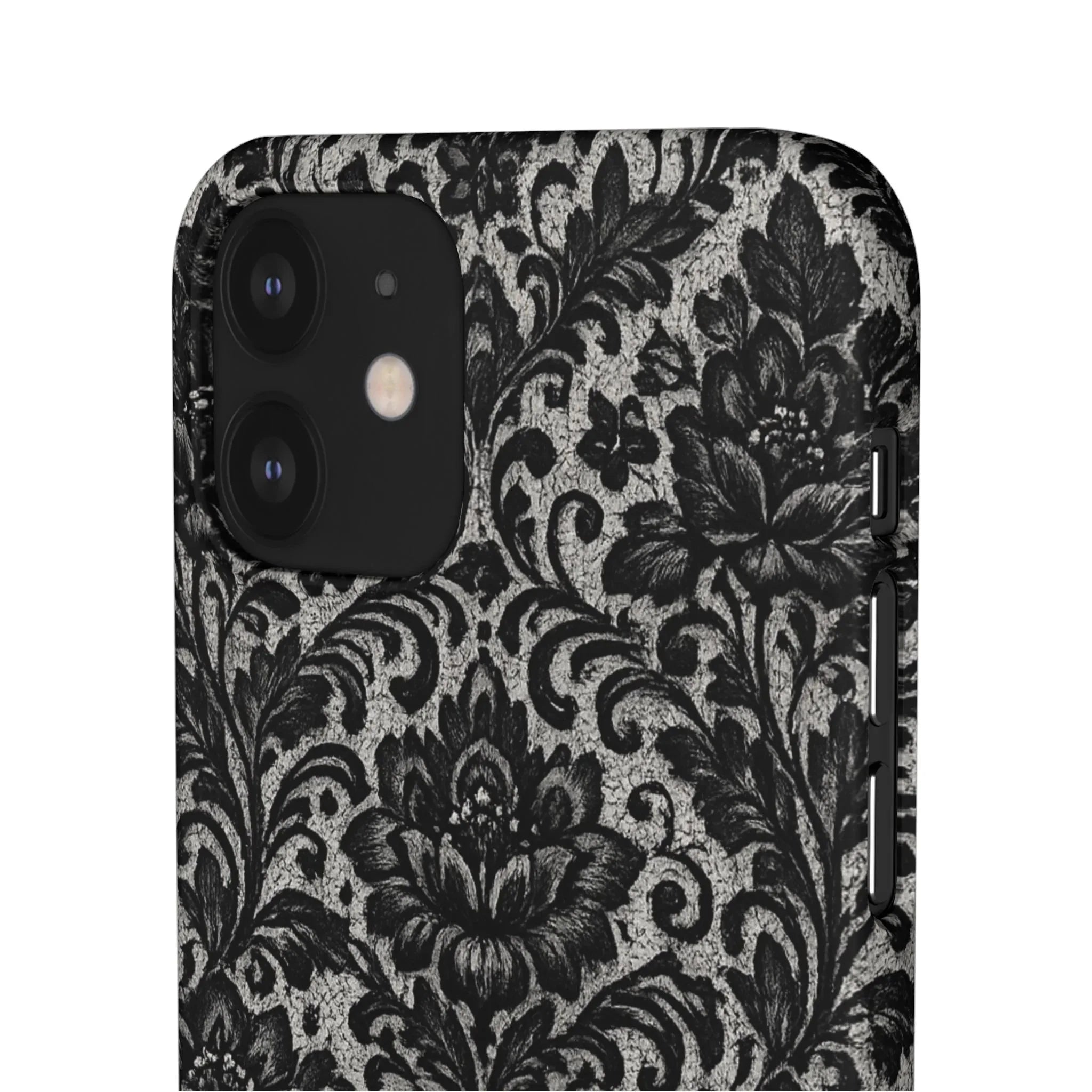 Black Damask Floral Phone Case for iPhone 11-17 and Galaxy S20-S25 - KARARMDESIGN