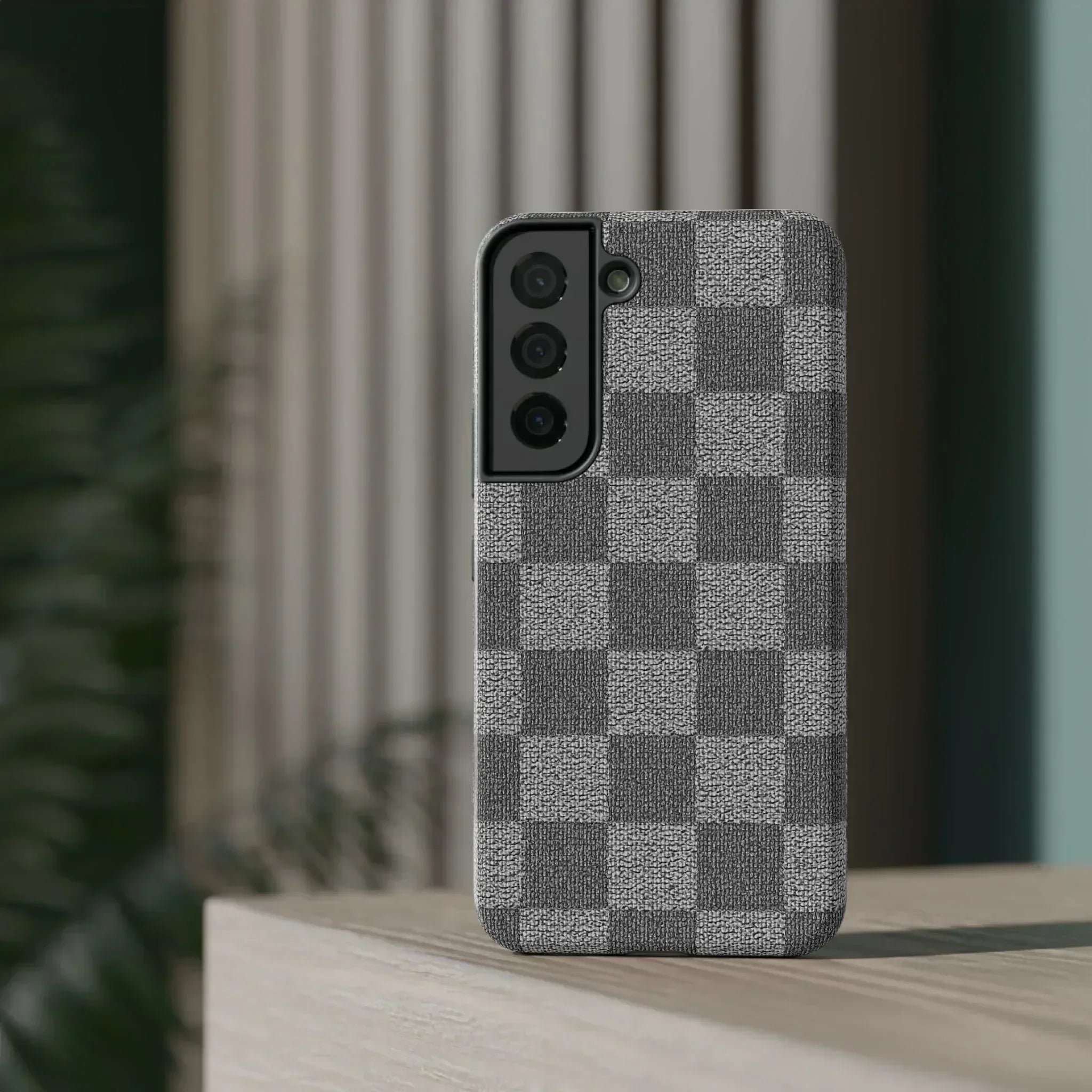 Gray Checkered Phone Case for iPhone 12-16 and Galaxy S21-S22 - KARARMDESIGN