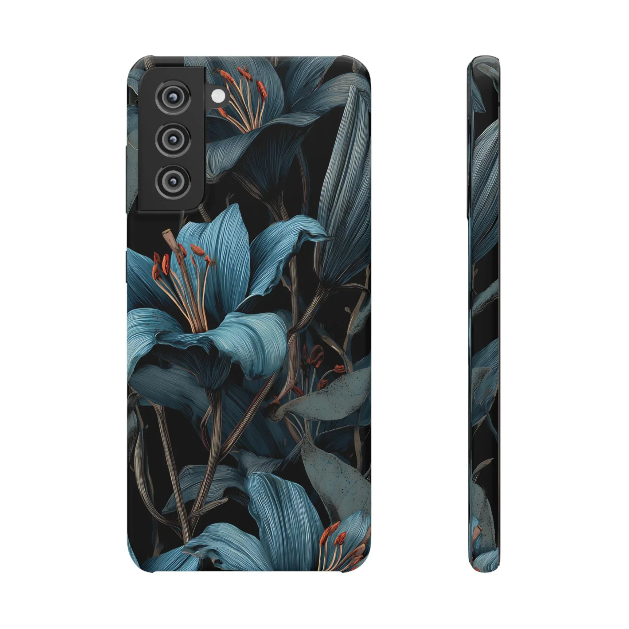Blue Lily Floral Phone Case for iPhone 11-17 and Galaxy S20-S25 - KARARMDESIGN