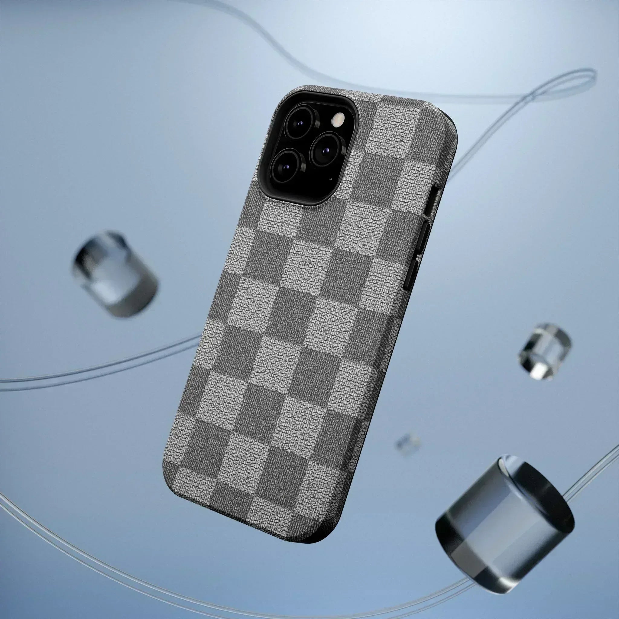 Gray Checkered Phone Case for iPhone 12-16 and Galaxy S21-S22 - KARARMDESIGN