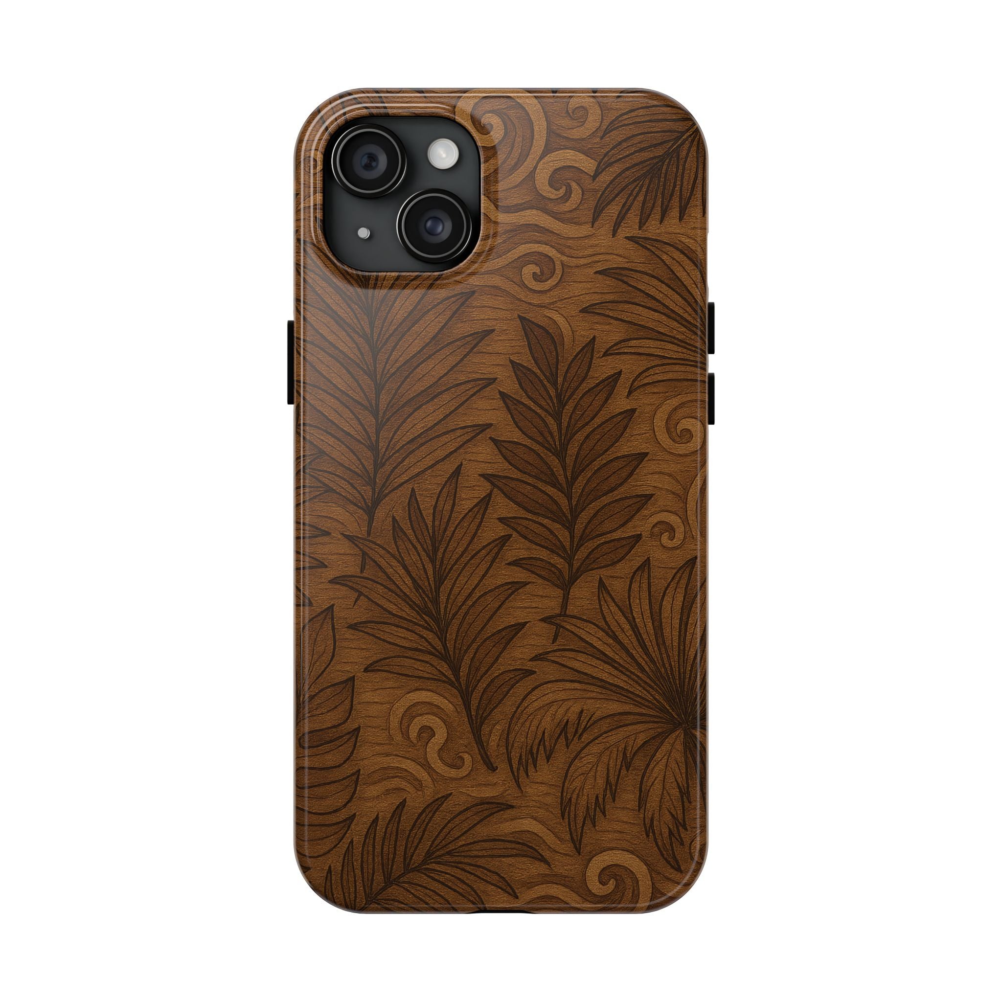 Wood Leaf Armor Phone Case for iPhone 11–17 & Galaxy S21–S26