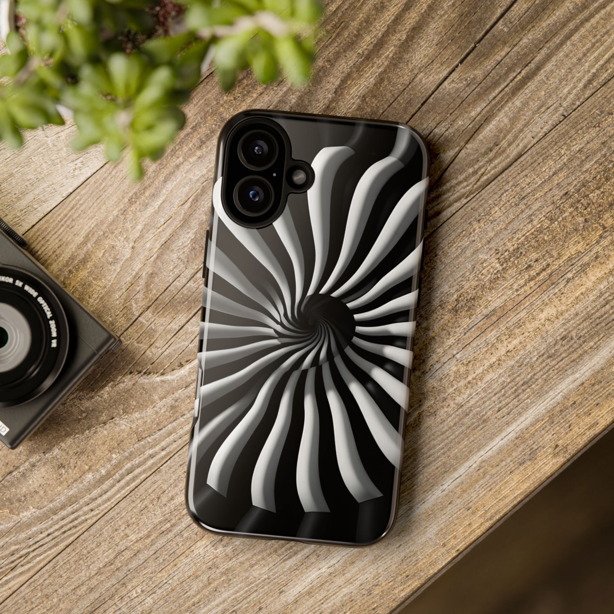 Hypnotic Black and White Spiral Phone Case – Optical Illusion Design for iPhone & Galaxy