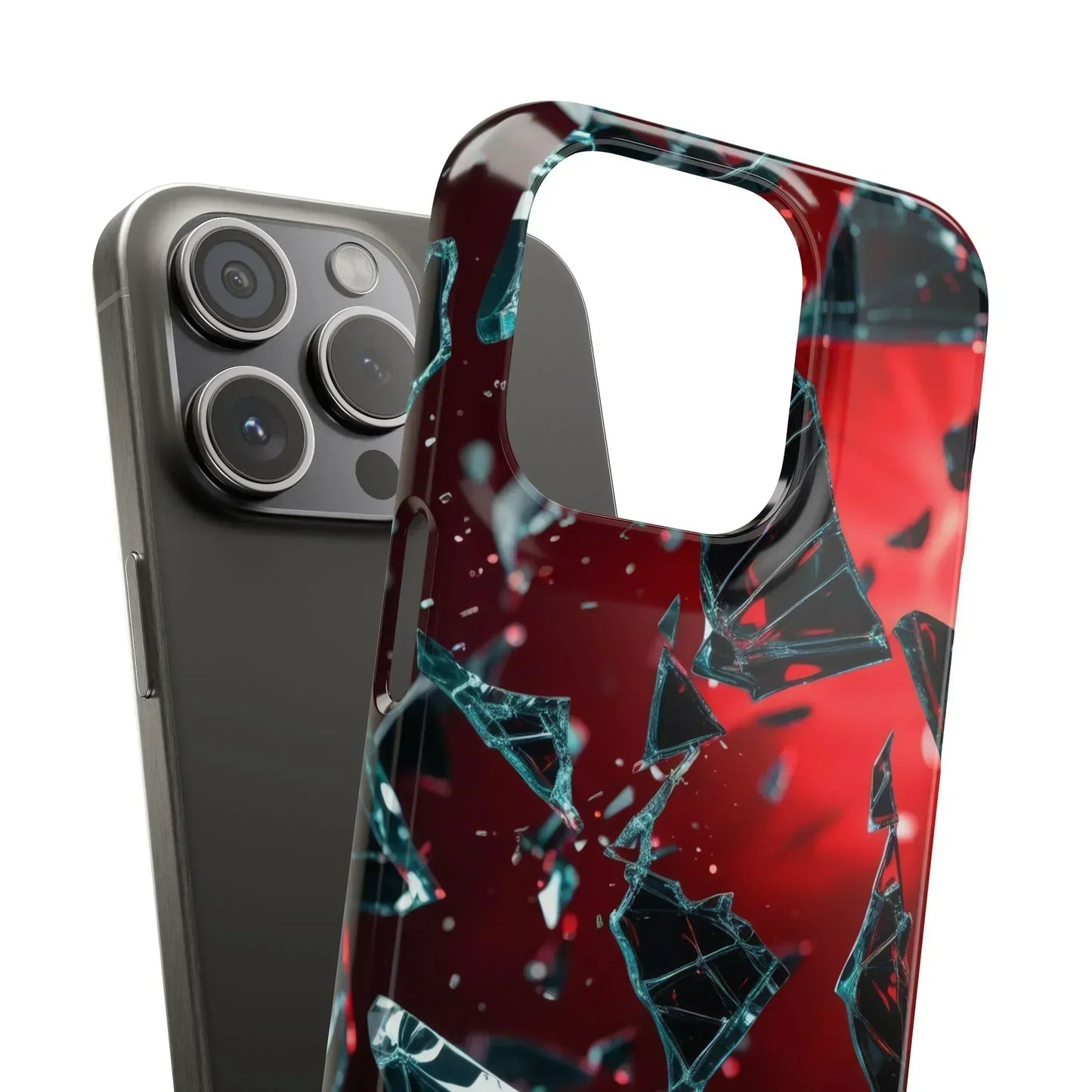 "Crimson Impact" Realistic Glass Shard Snap Phone Case for iPhone 7-16 and Samsung Galaxy S10-S24 Models - KarArmDesign