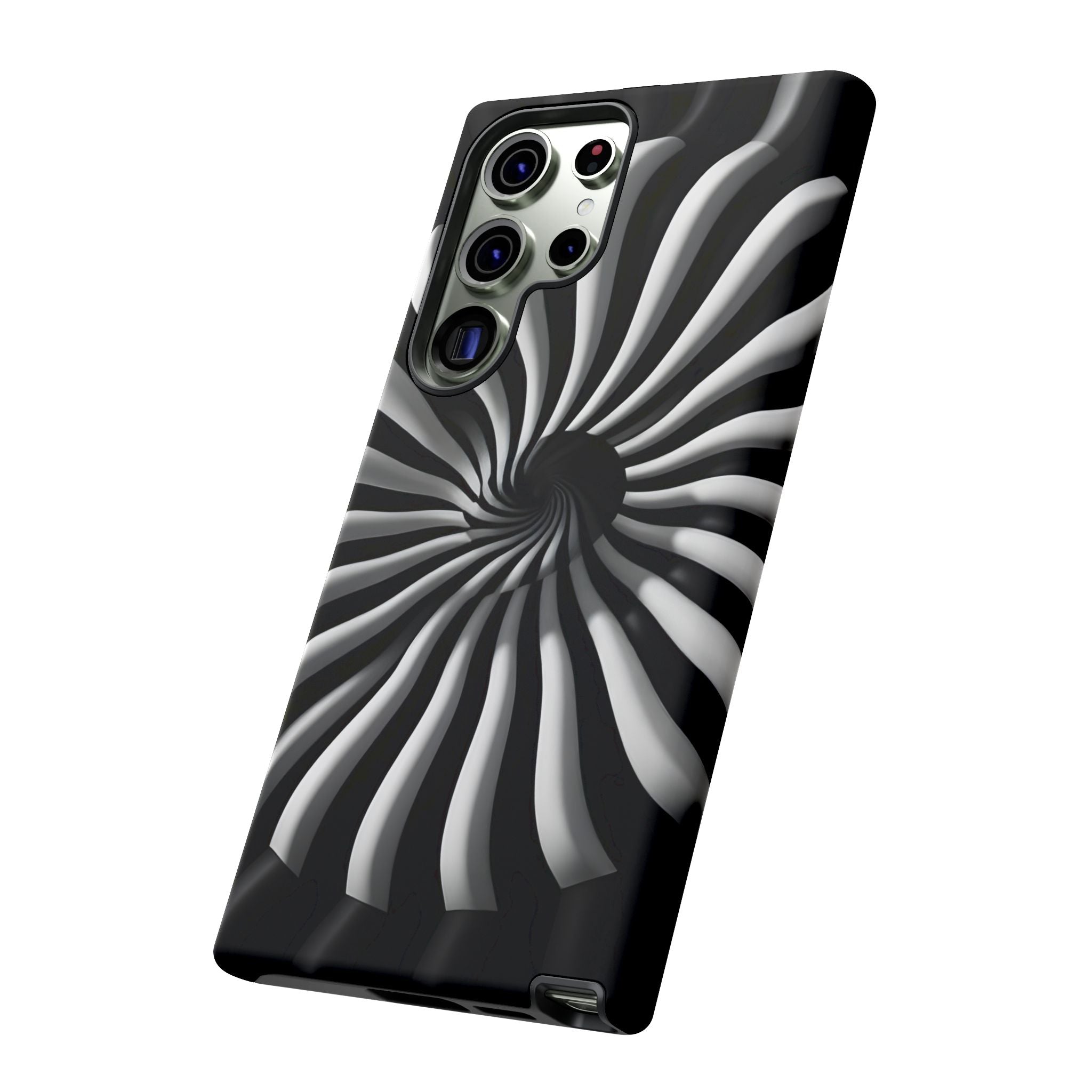 Hypnotic Black and White Spiral Phone Case – Optical Illusion Design for iPhone & Galaxy