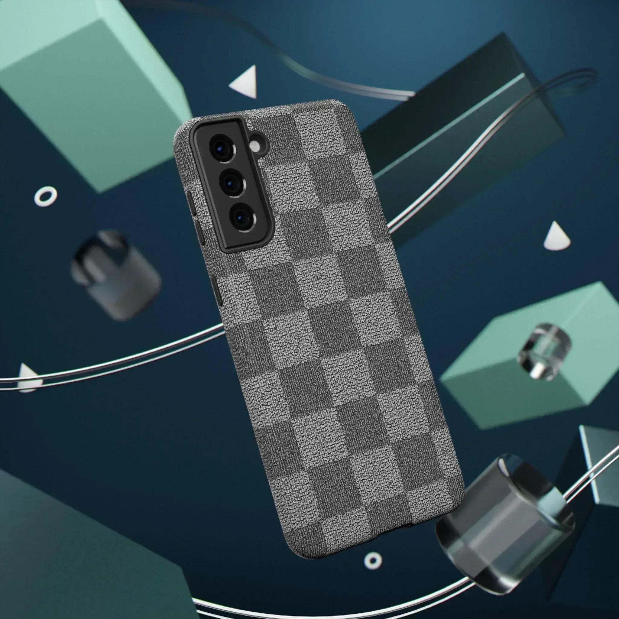 Gray Checkered Phone Case for iPhone 12-16 and Galaxy S21-S22 - KARARMDESIGN