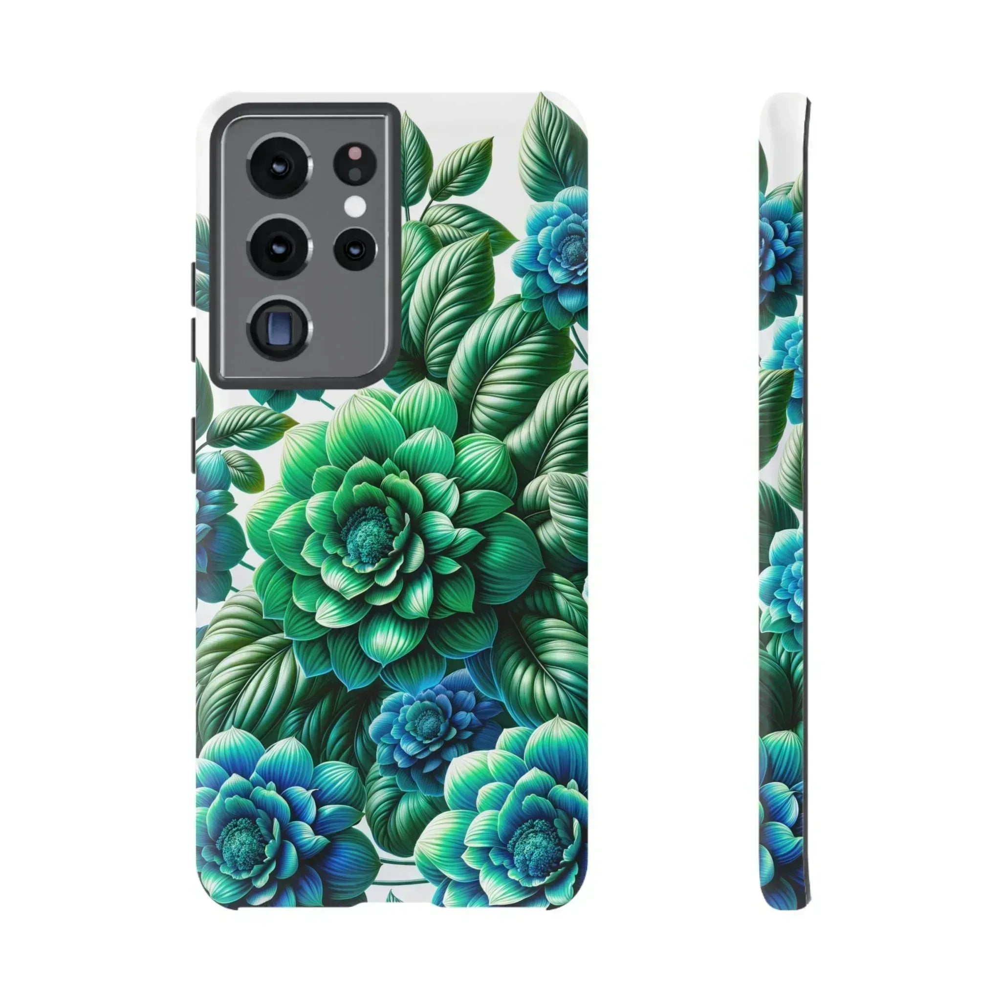 Green and Blue Floral Phone Case for Galaxy S10-S25 - KARARMDESIGN