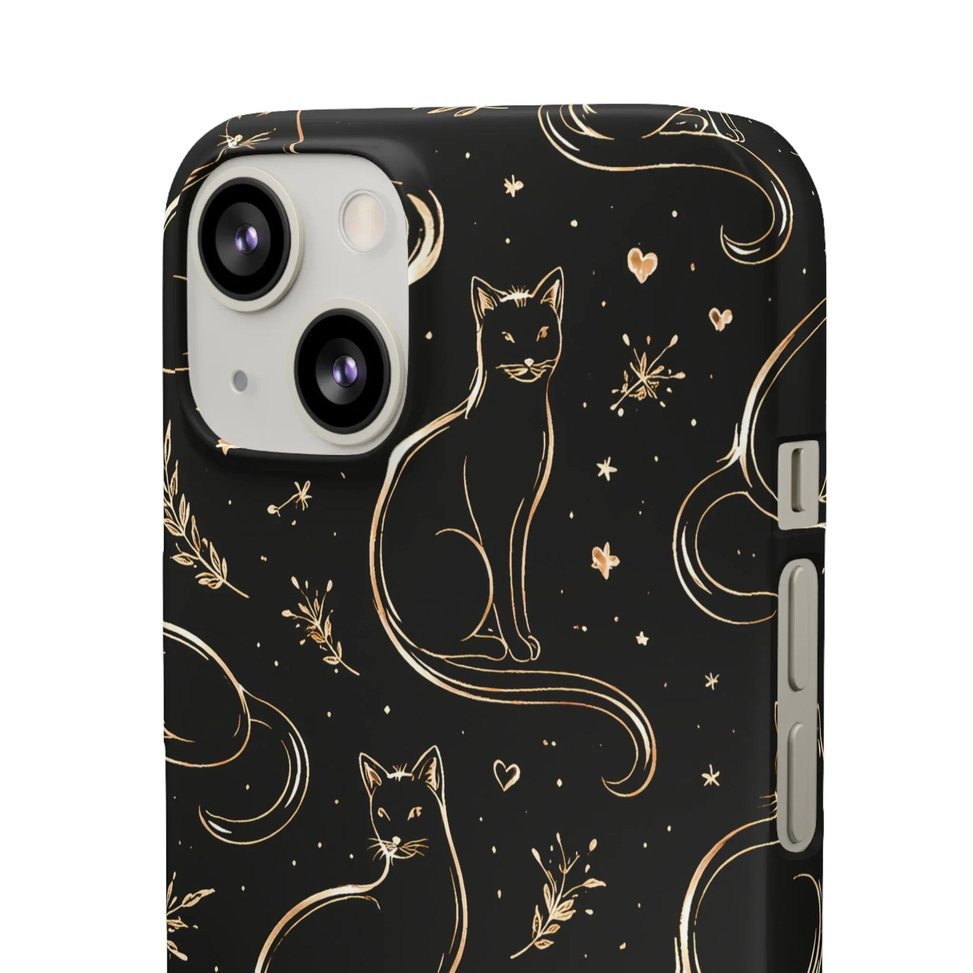 Golden Cat Pattern Phone Case for iPhone 11–17 & Galaxy S21–S25 - KARARMDESIGN