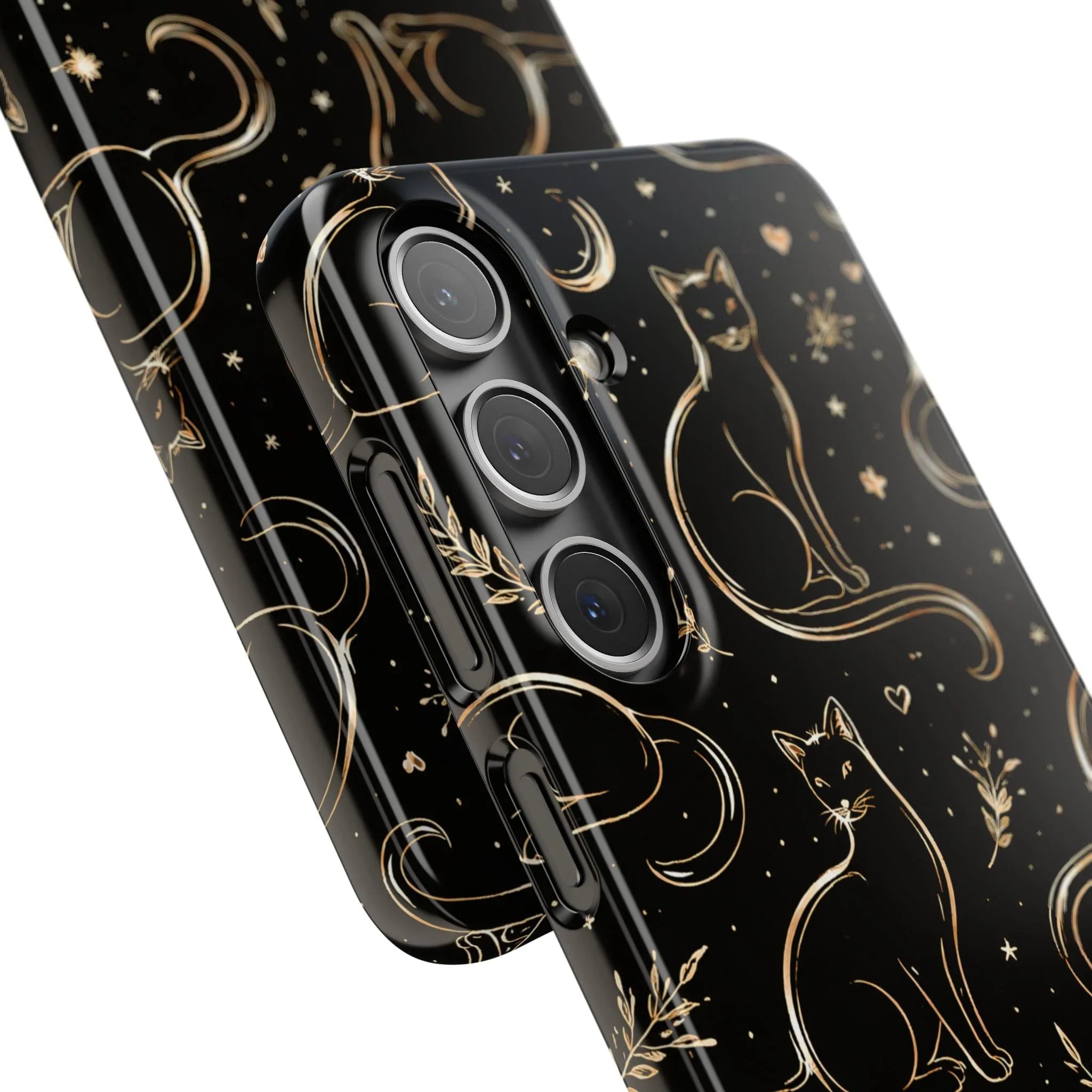 Golden Cat Pattern Phone Case for iPhone 11–17 & Galaxy S21–S25 - KARARMDESIGN