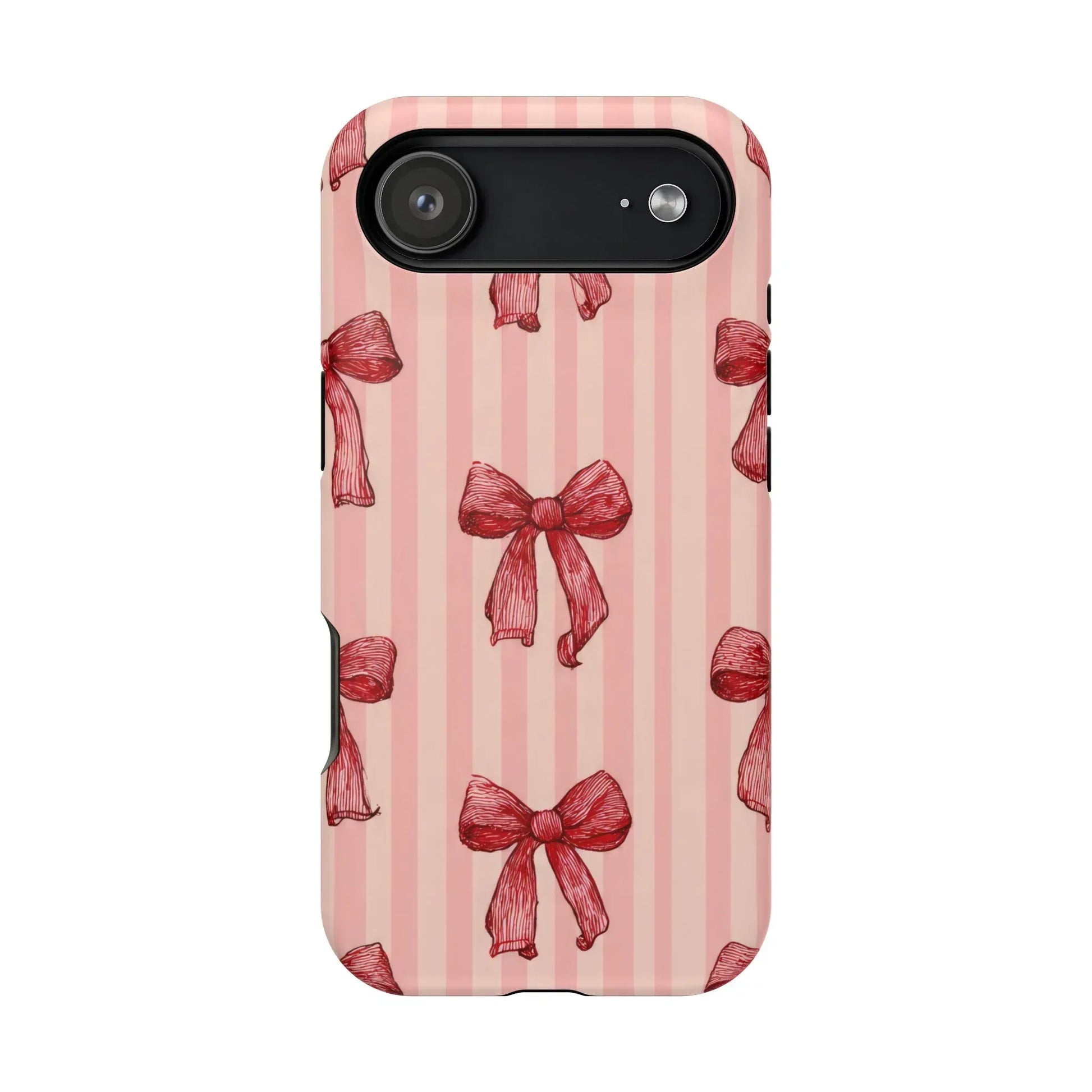 Red Bow Stripe Phone Case for iPhone 11-17 & Galaxy S21-S22 - KARARMDESIGN