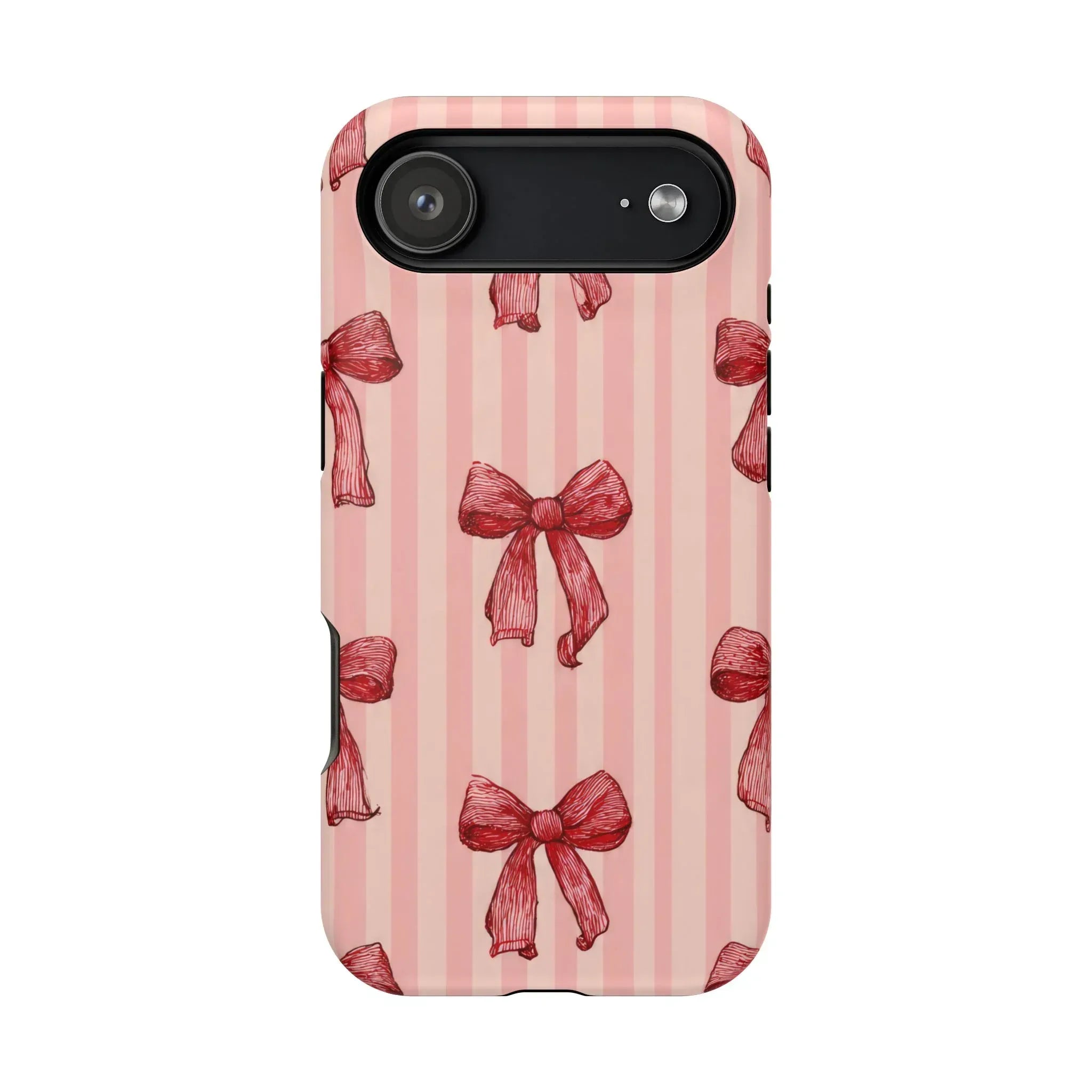 Red Bow Stripe Phone Case for iPhone 11-17 & Galaxy S21-S22 - KARARMDESIGN