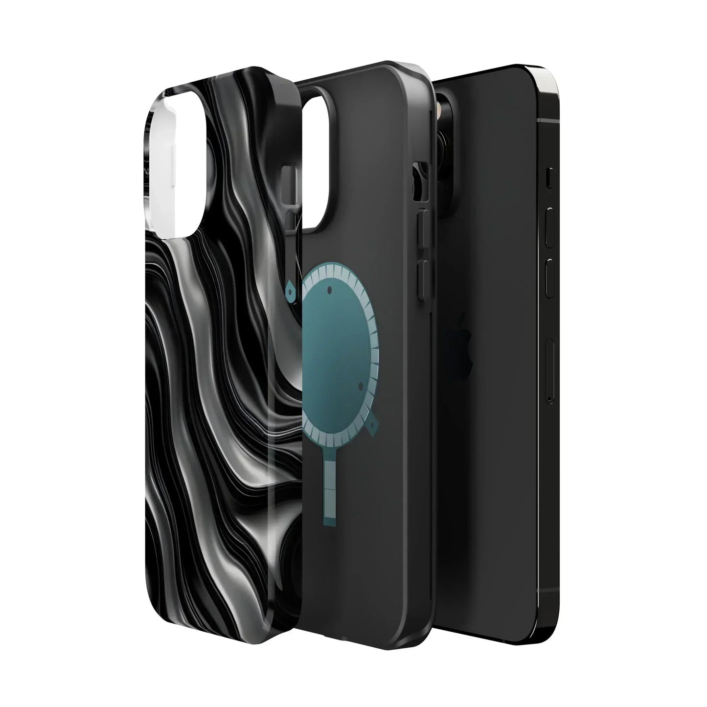 Wavy Illusion Black & Silver MagSafe® Tough Phone Case - KarArmDesign