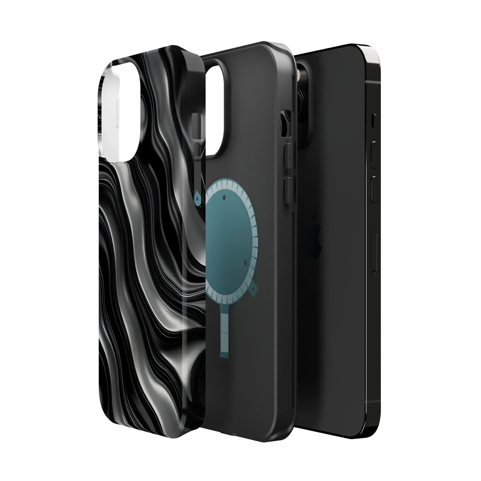 Wavy Illusion Black & Silver MagSafe® Tough Phone Case - KarArmDesign