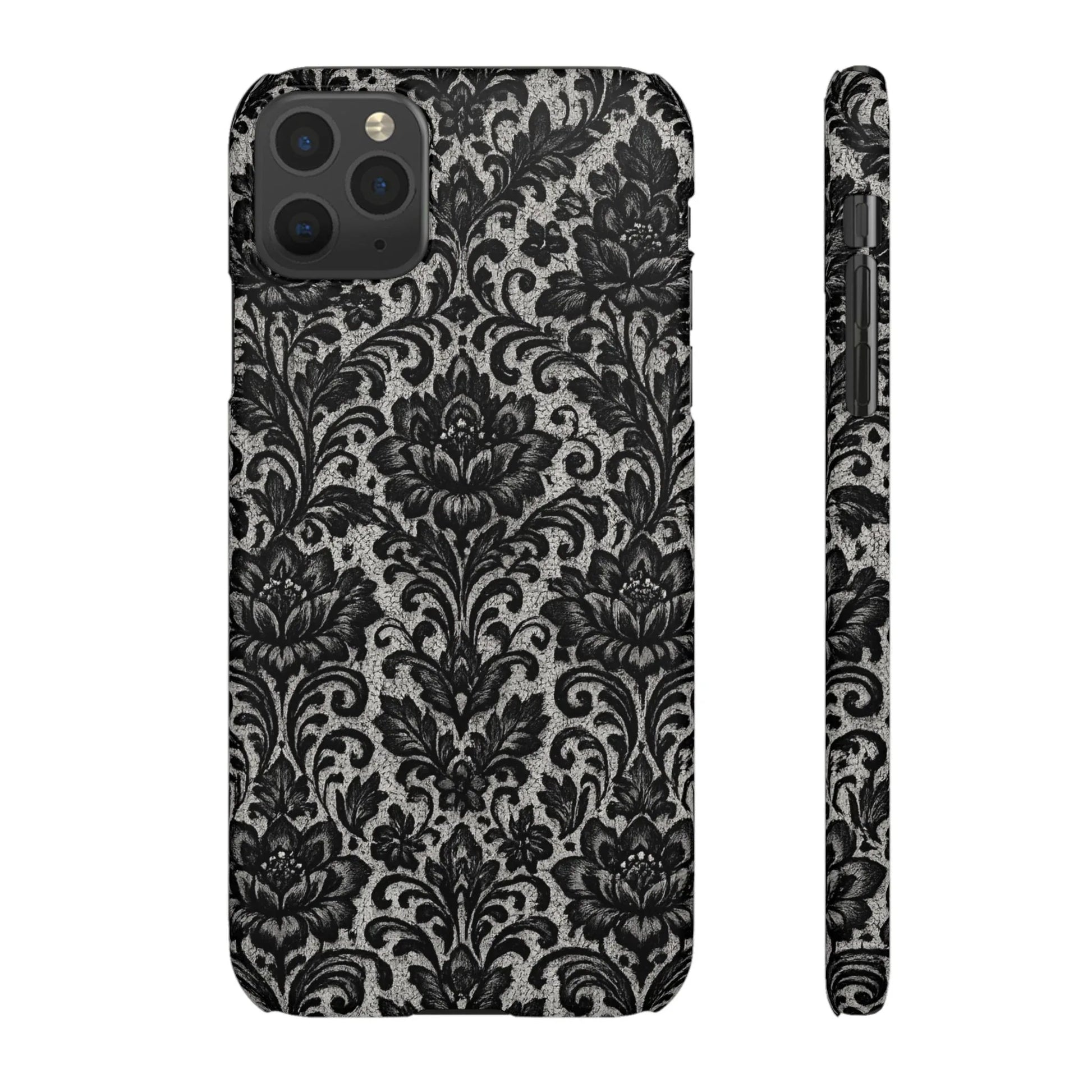 Black Damask Floral Phone Case for iPhone 11-17 and Galaxy S20-S25 - KARARMDESIGN