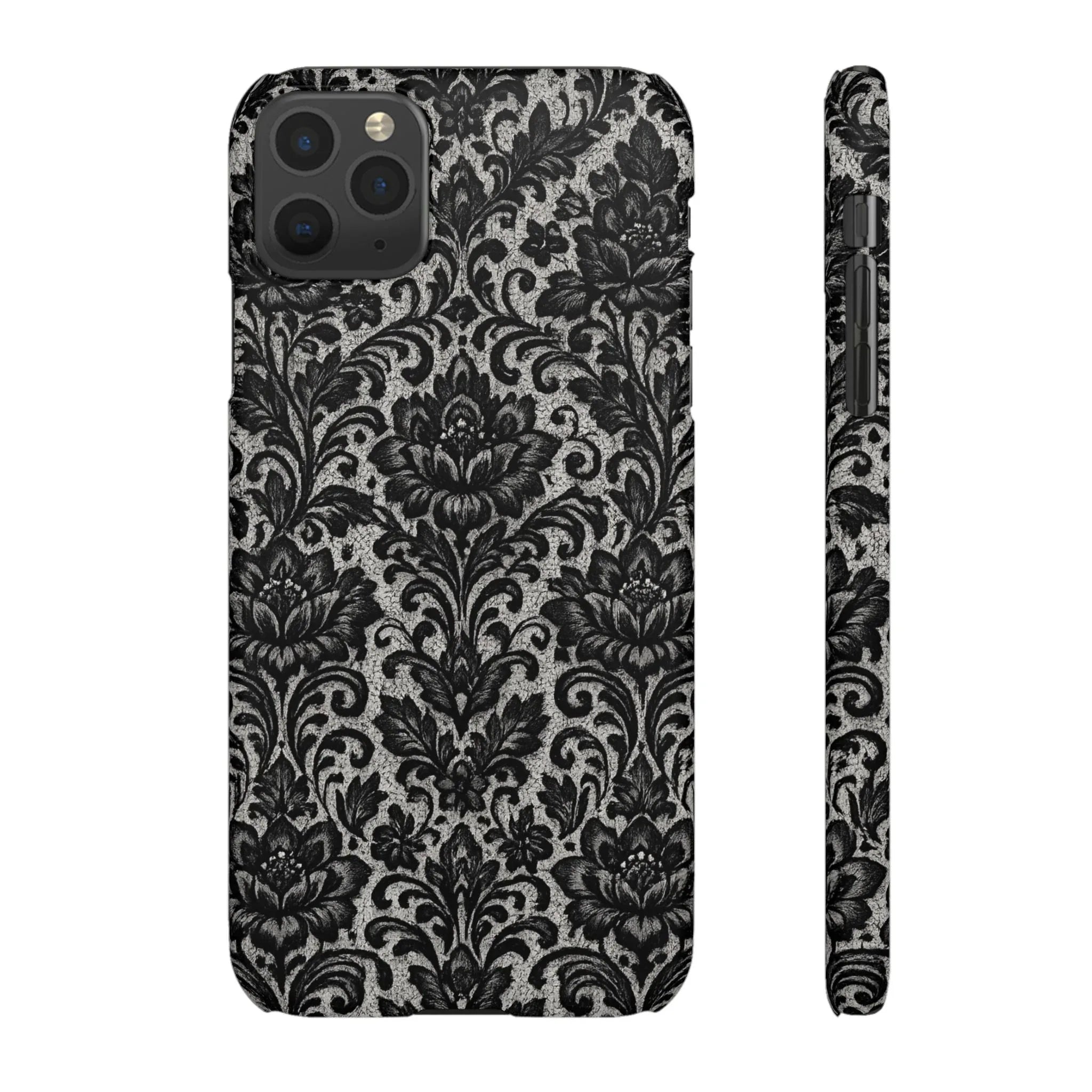 Black Damask Floral Phone Case for iPhone 11-17 and Galaxy S20-S25 - KARARMDESIGN