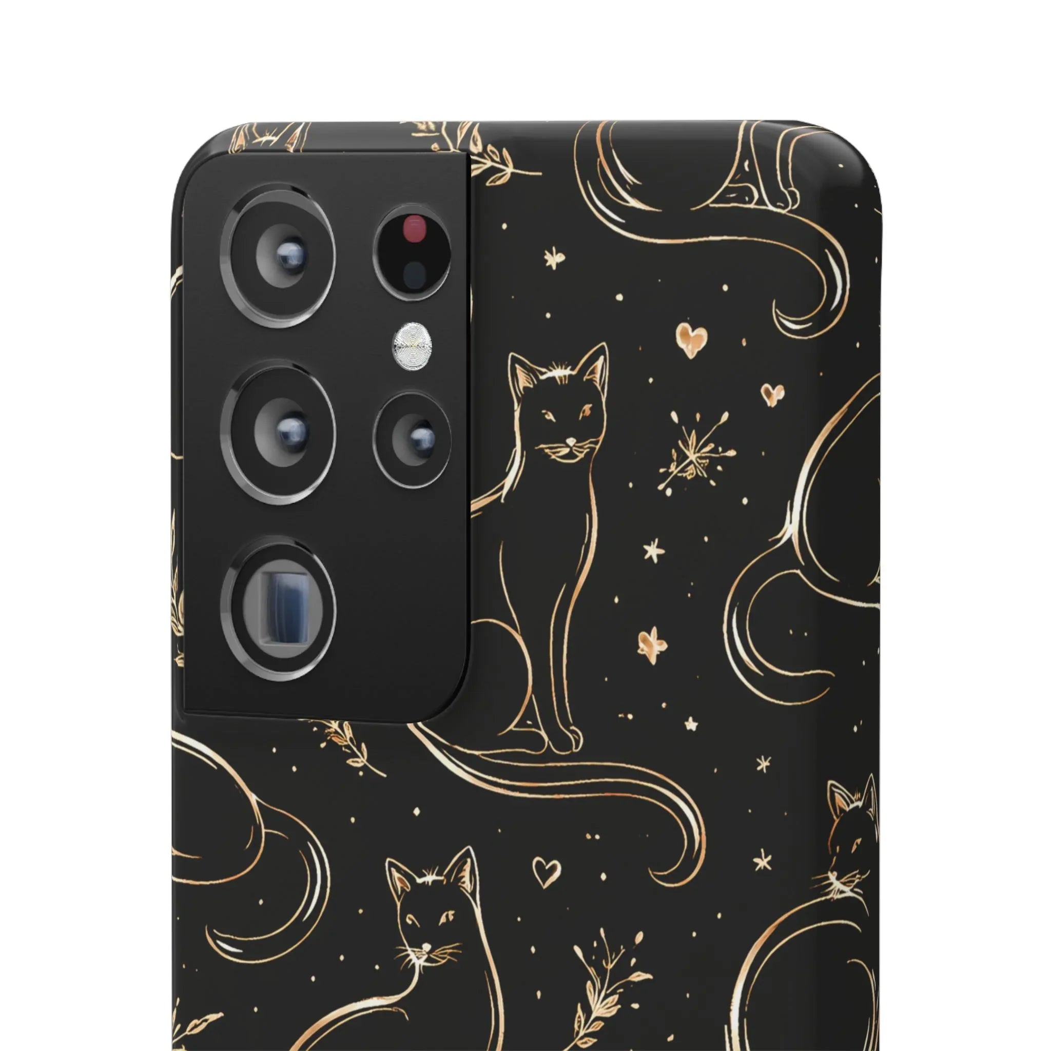 Golden Cat Pattern Phone Case for iPhone 11–17 & Galaxy S21–S25 - KARARMDESIGN