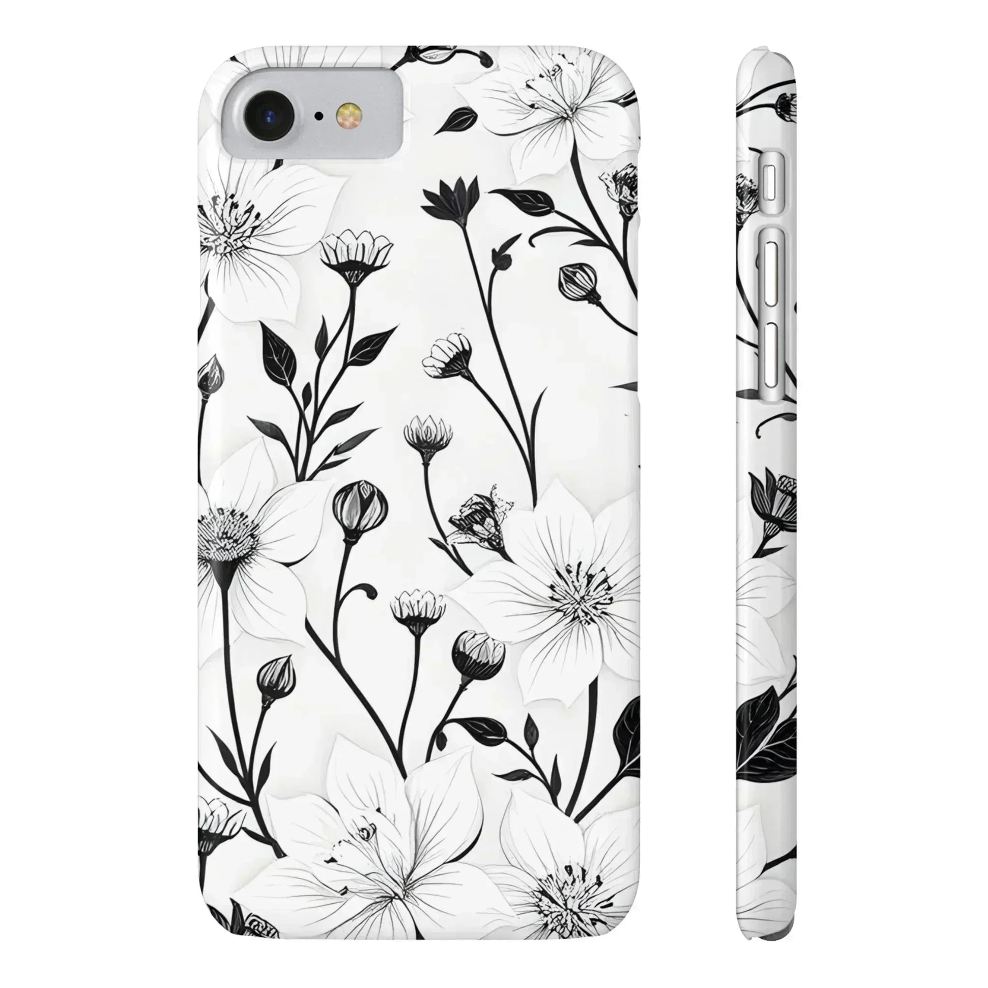 Monochrome Bloom Floral Phone Case for iPhone 11-16 - KARARMDESIGN
