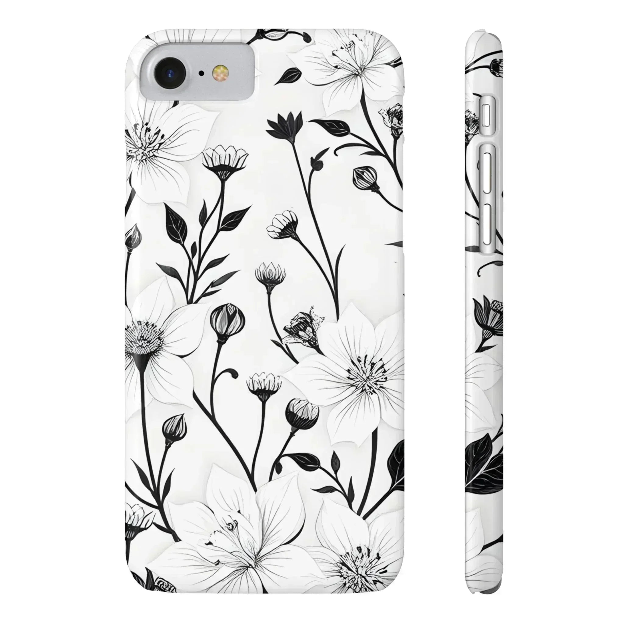 Monochrome Bloom Floral Phone Case for iPhone 11-16 - KARARMDESIGN