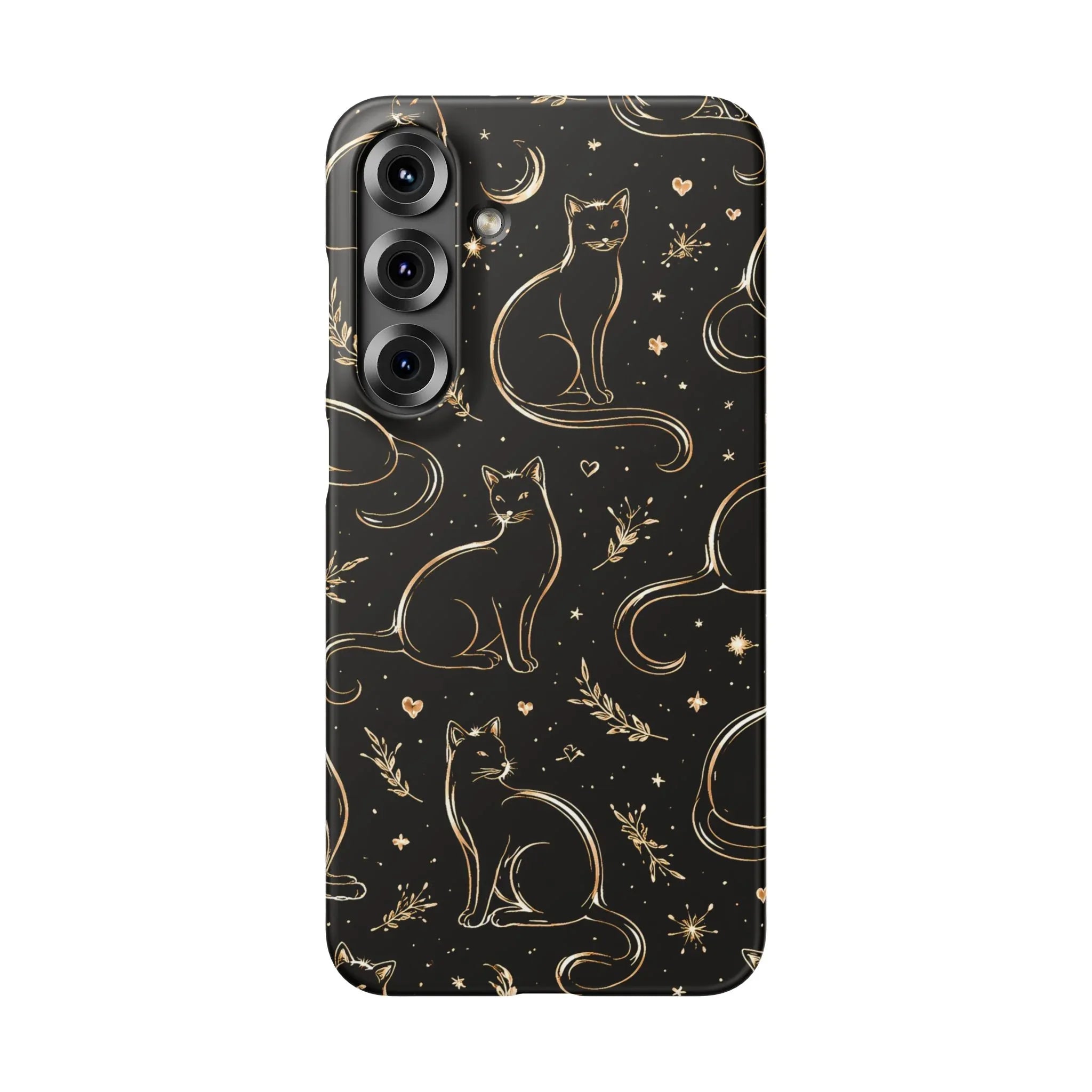 Golden Cat Pattern Phone Case for iPhone 11–17 & Galaxy S21–S25 - KARARMDESIGN