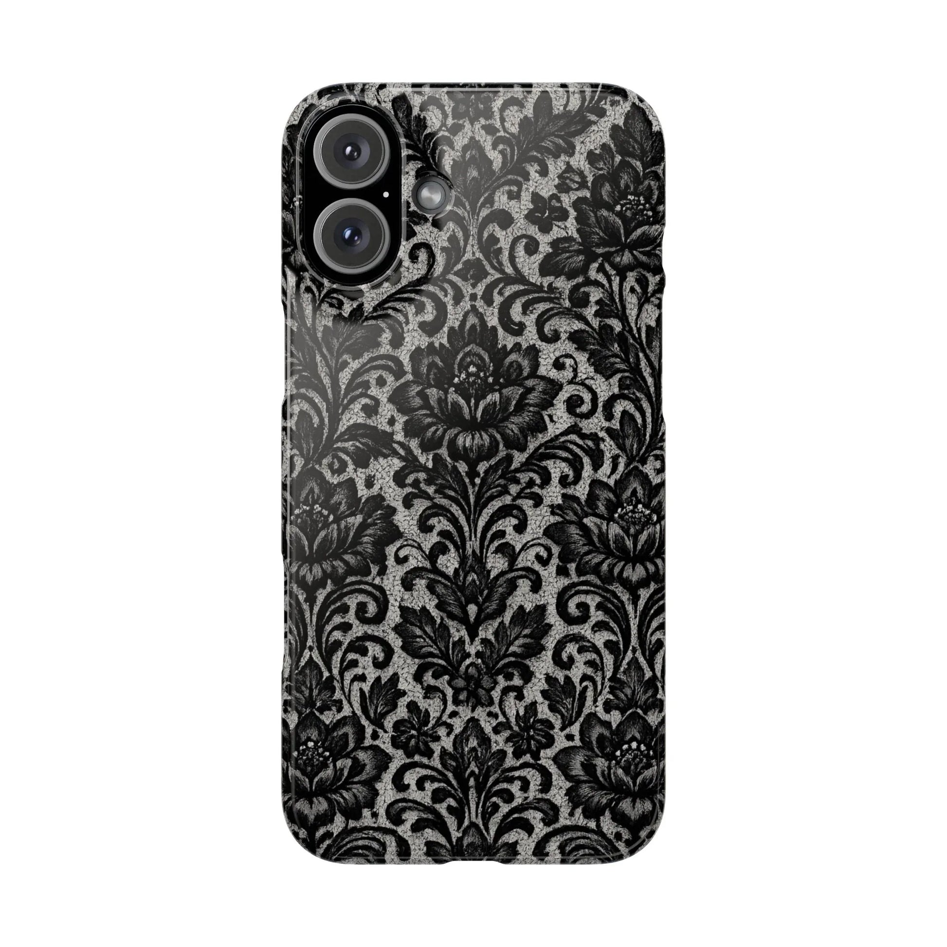 Black Damask Floral Phone Case for iPhone 11-17 and Galaxy S20-S25 - KARARMDESIGN