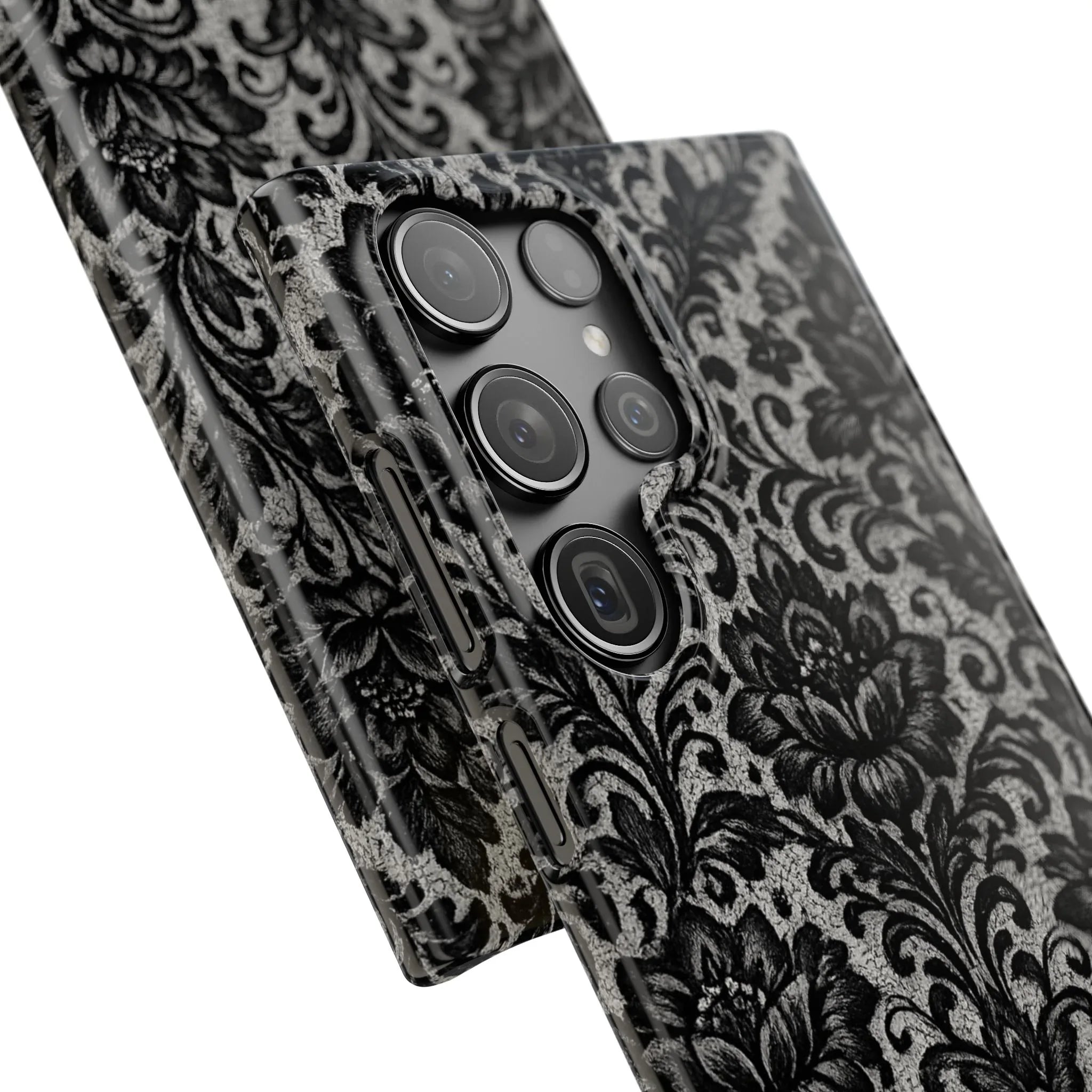 Black Damask Floral Phone Case for iPhone 11-17 and Galaxy S20-S25 - KARARMDESIGN