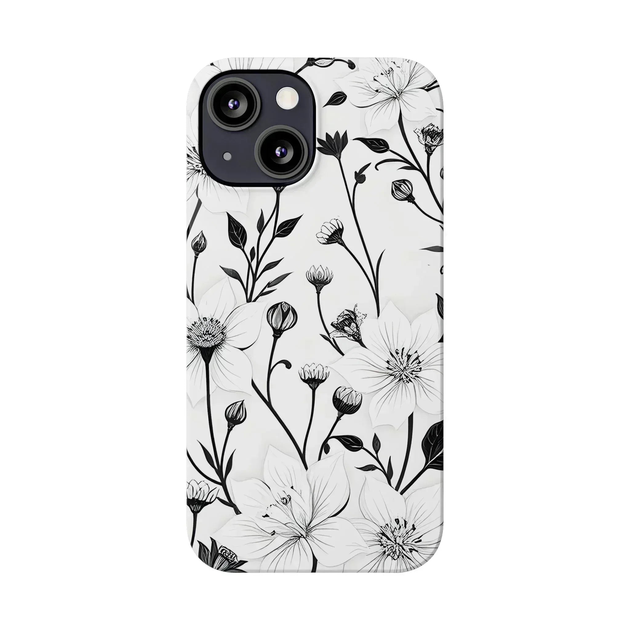 Monochrome Bloom Floral Phone Case for iPhone 11-16 - KARARMDESIGN
