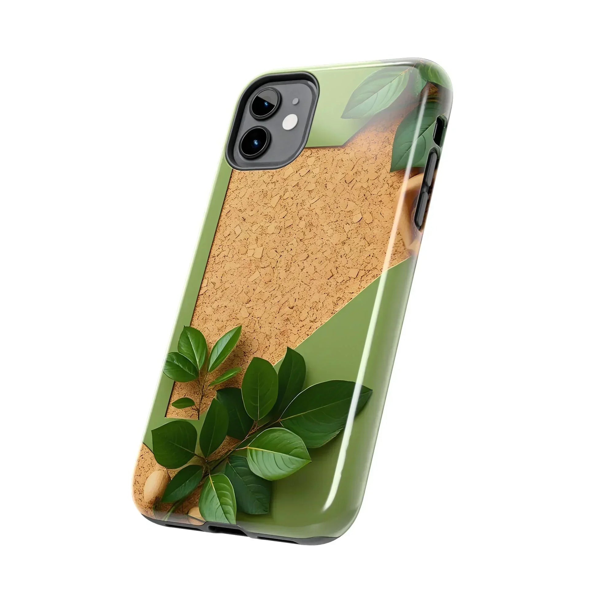 Eco-Inspired Tough Phone Case – Cork Texture with Leaf & Seed Design for iPhone 7-16 and Samsung Galaxy S21-S24 - KarArmDesign