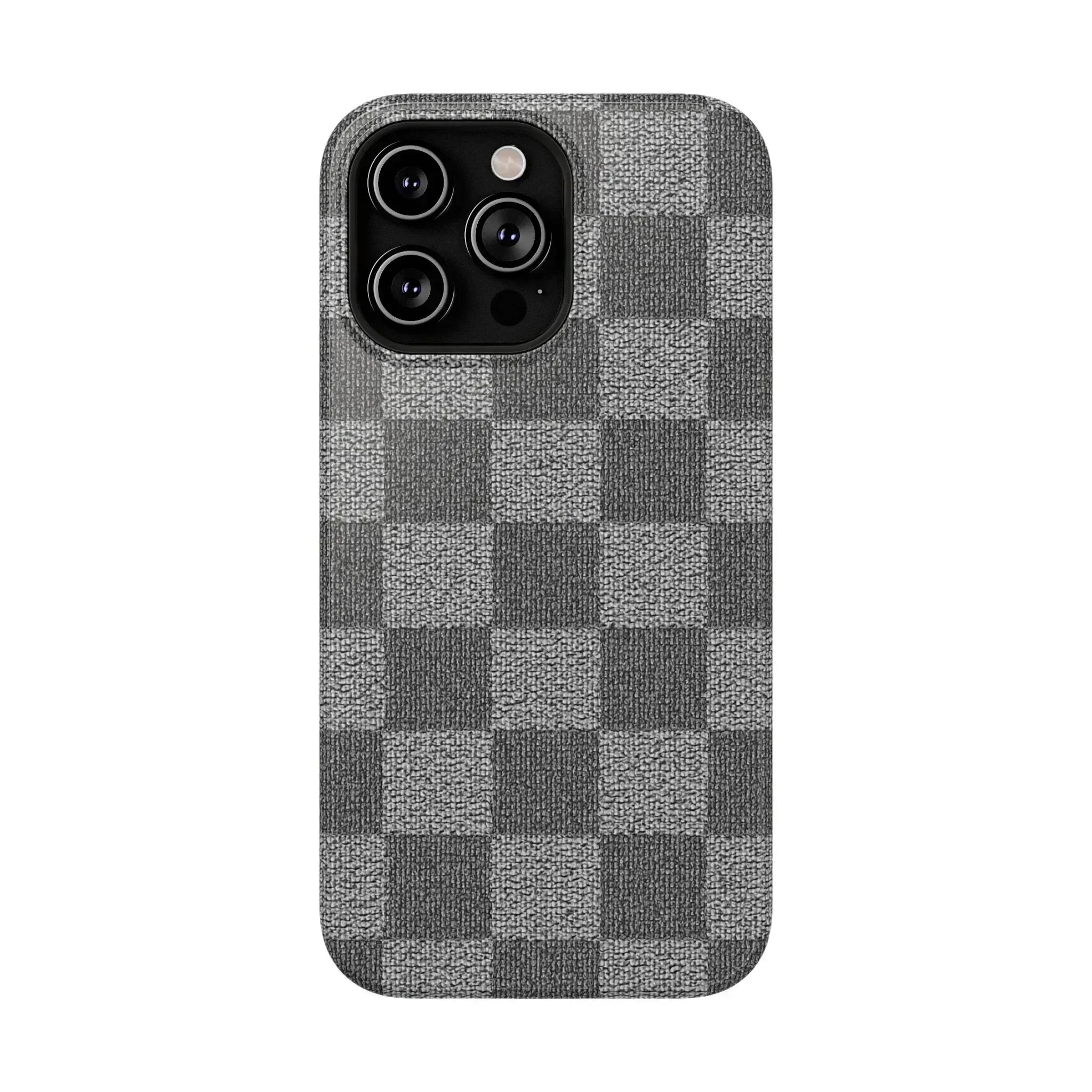 Gray Checkered Phone Case for iPhone 12-16 and Galaxy S21-S22 - KARARMDESIGN