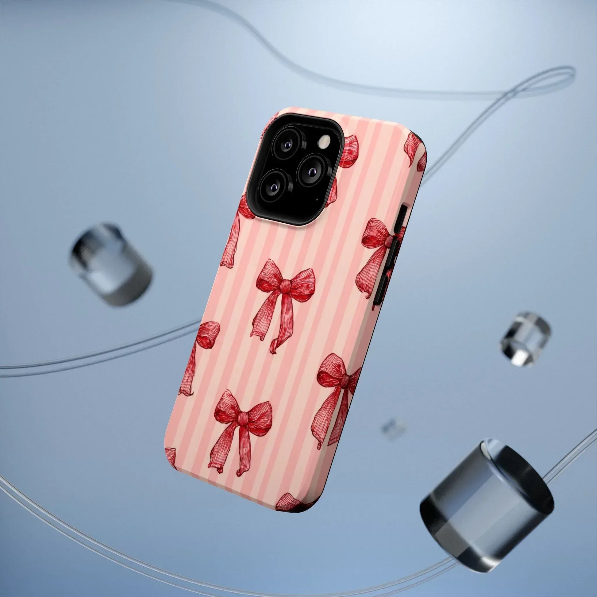 Red Bow Stripe Phone Case for iPhone 11-17 & Galaxy S21-S22 - KARARMDESIGN
